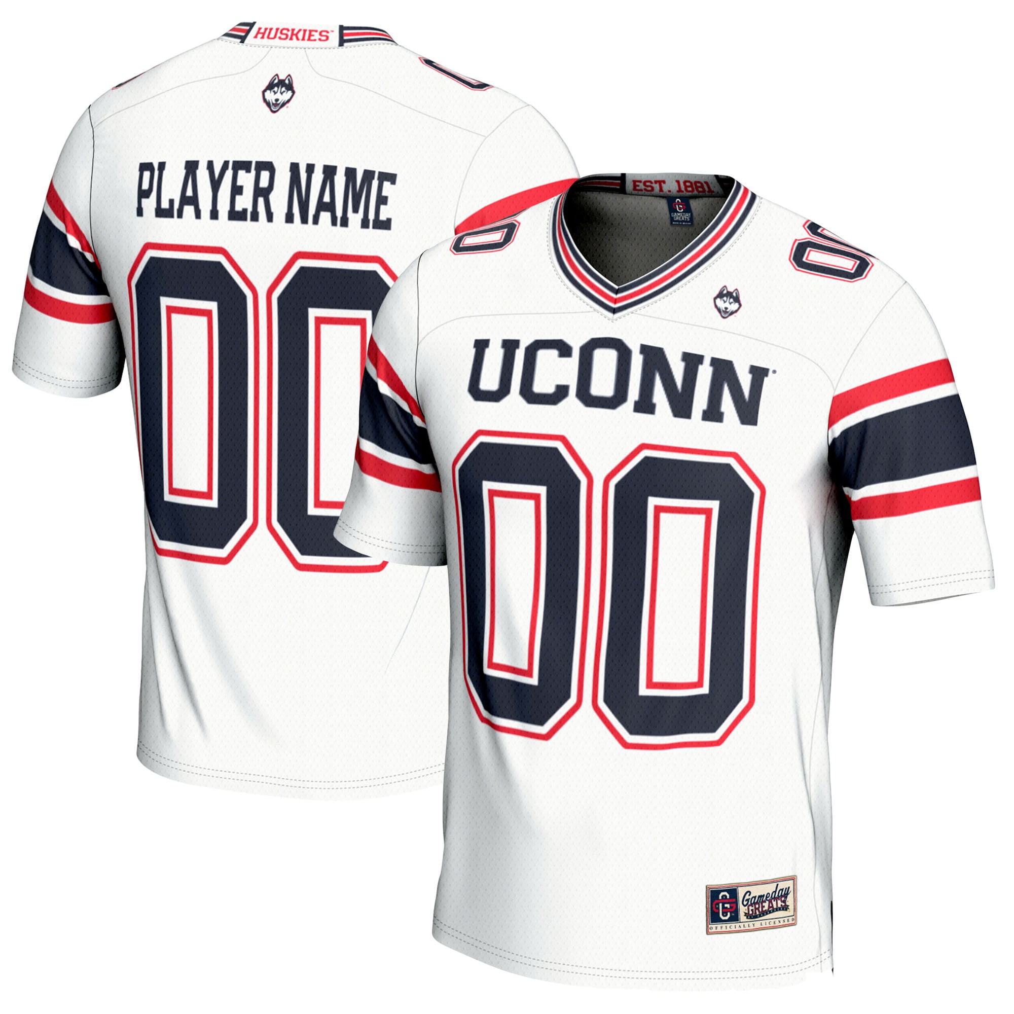 UConn Huskies Youth Football Jersey White - front and back view