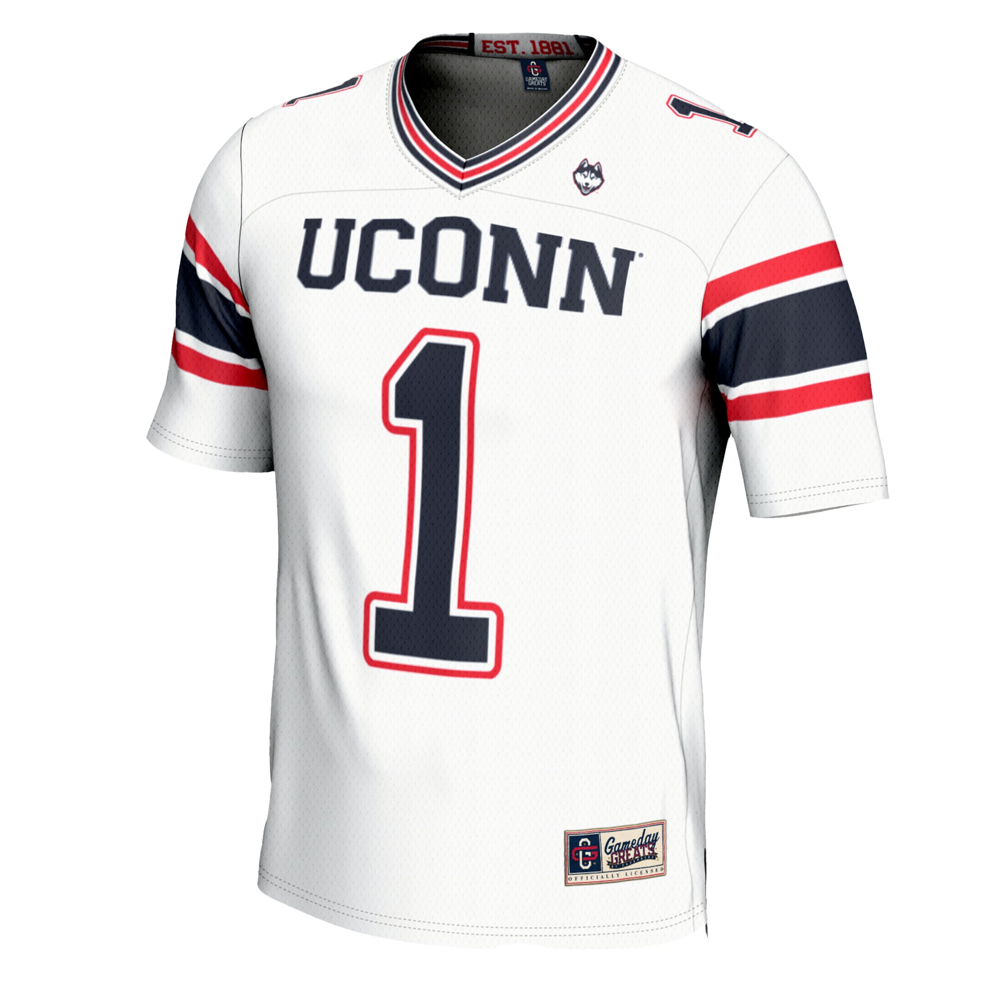 #1 UConn Huskies Youth Football Jersey White - front view