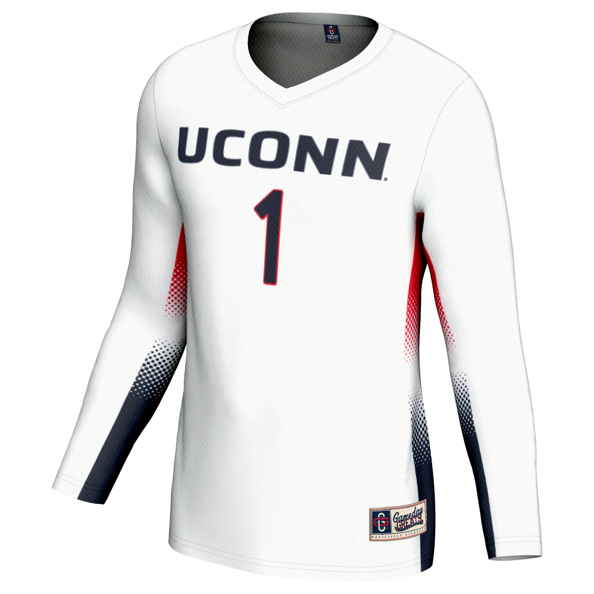 #1 UConn Huskies Youth Lightweight Women's Volleyball Jersey White - front view