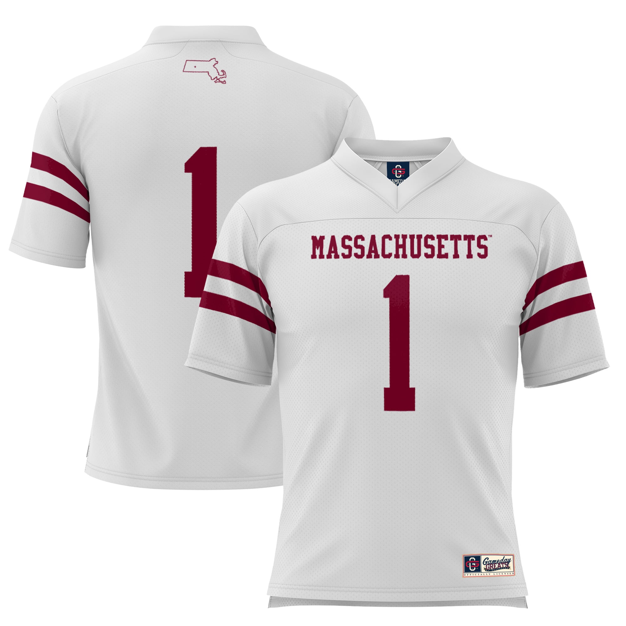 #1 UMass Minutemen Football Jersey White - front and back view