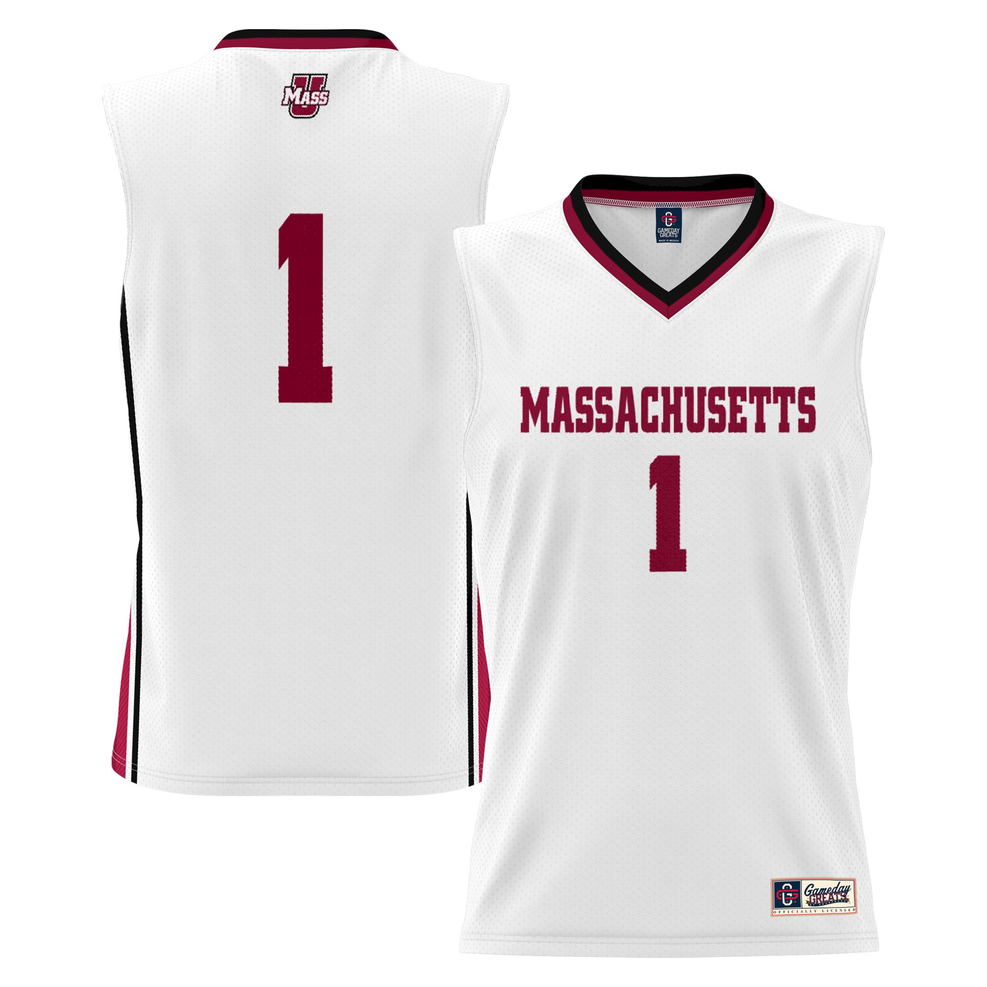 #1 UMass Minutemen Lightweight Basketball Jersey White - front and back view