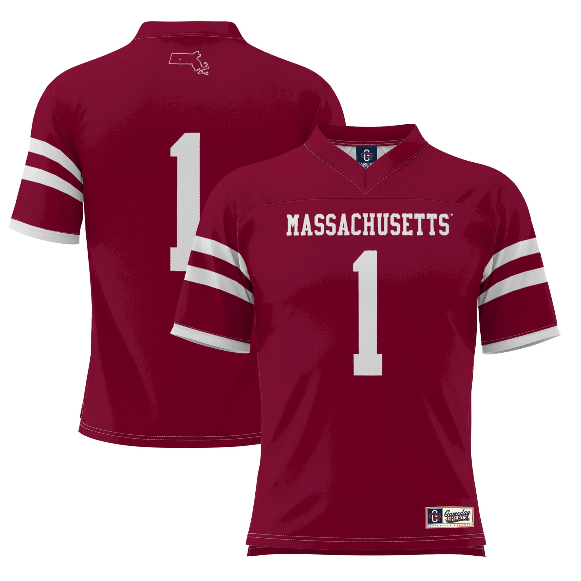 #1 UMass Minutemen Youth Football Jersey Maroon - front and back view