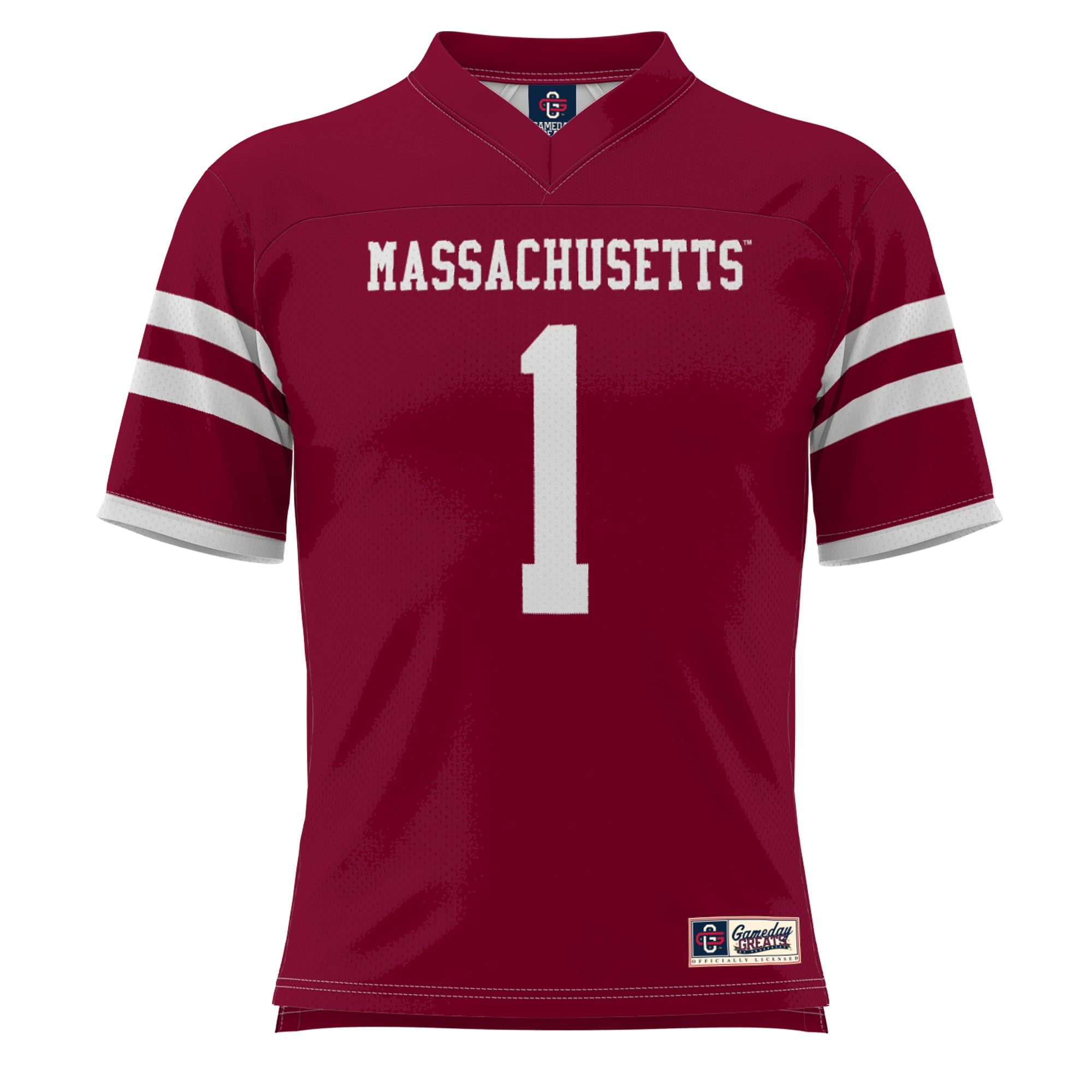 #1 UMass Minutemen Youth Football Jersey Maroon - front view