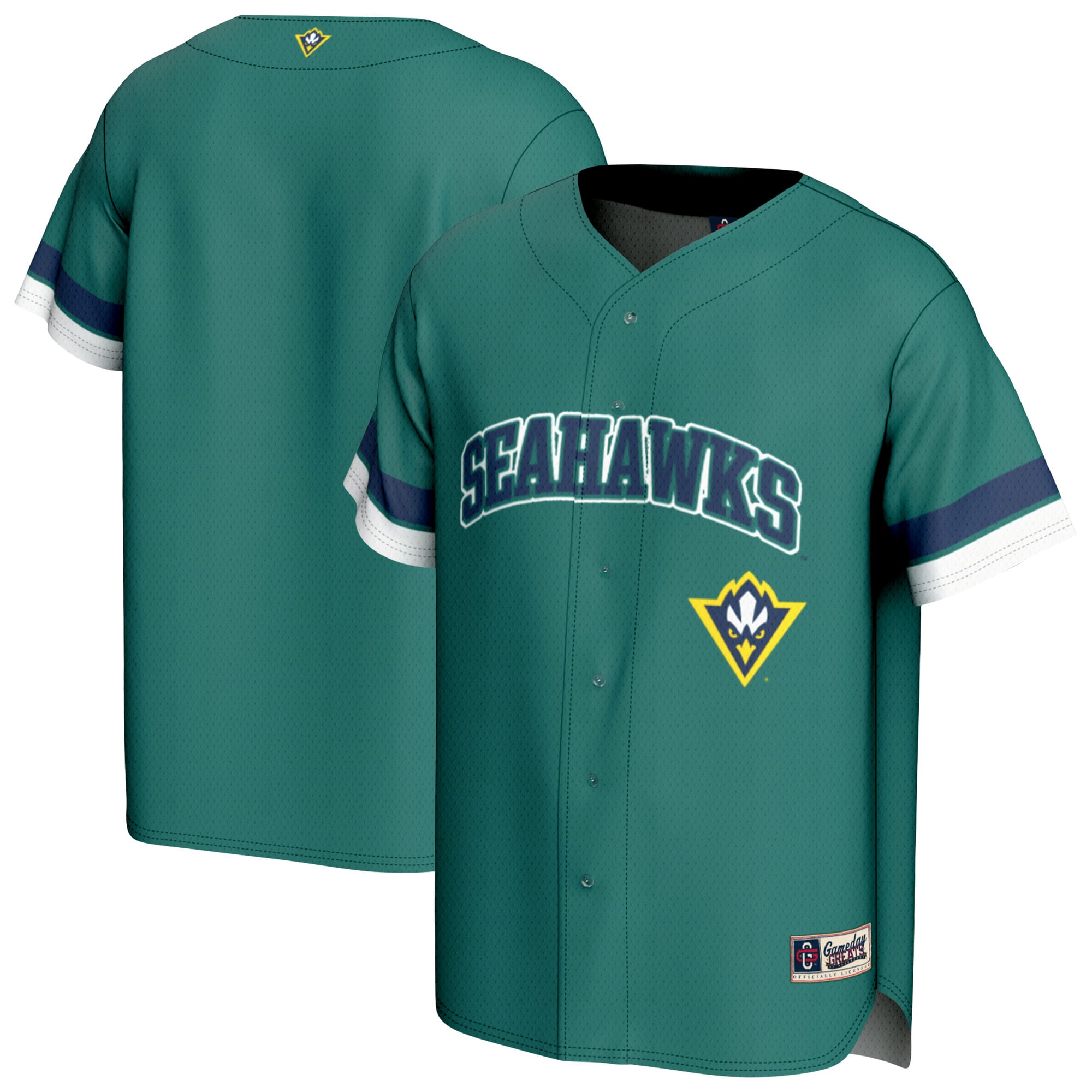 UNC Wilmington Seahawks Baseball Jersey Teal - front and back view