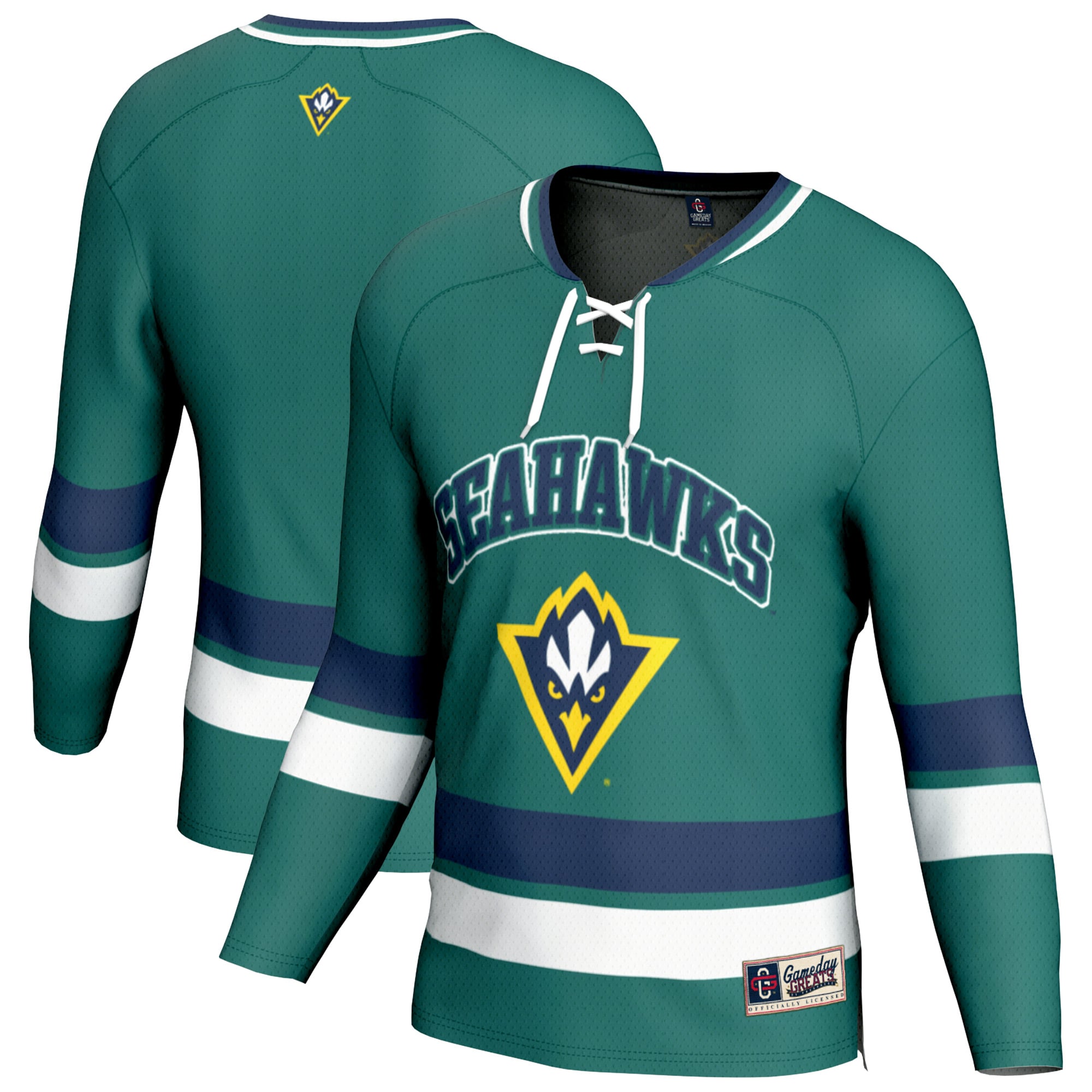 UNC Wilmington Seahawks Hockey Jersey Teal - front and back view