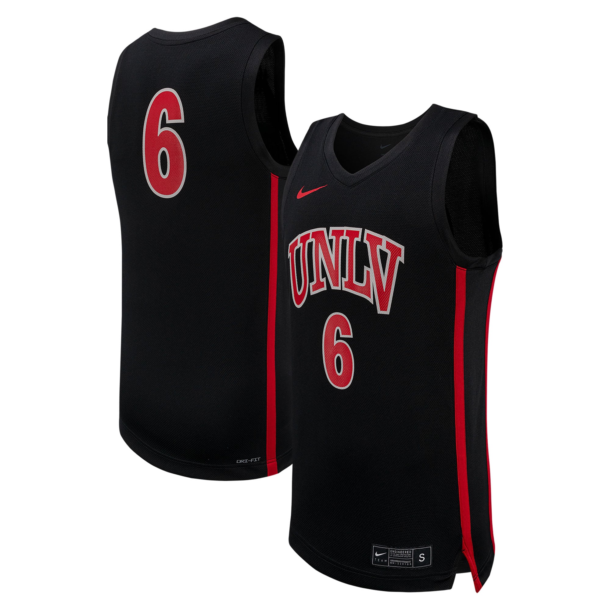 #6 UNLV Rebels Basketball Jersey Black - front and back view