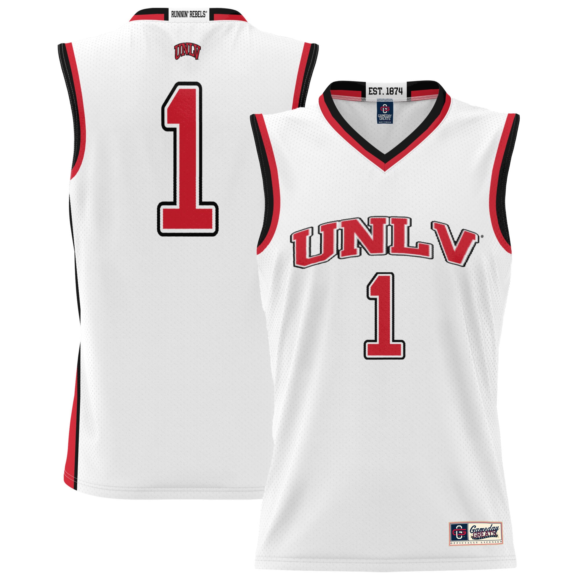 #1 UNLV Rebels Unisex Lightweight Basketball Jersey White - front and back view
