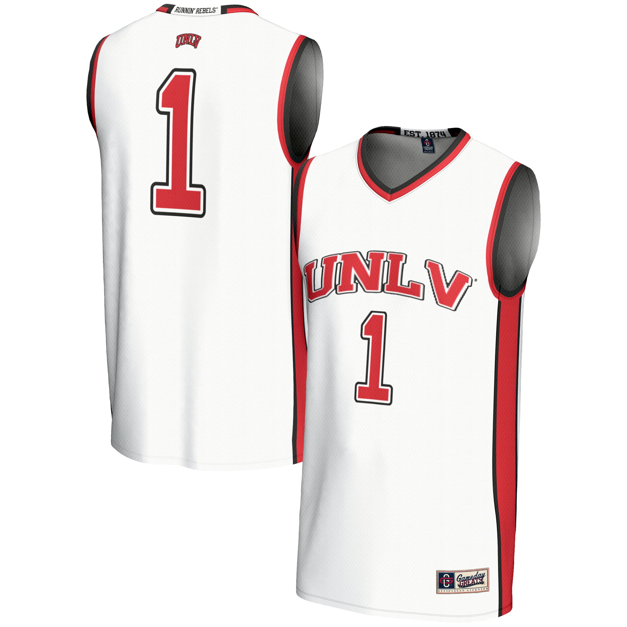 #1 UNLV Rebels Youth Lightweight Basketball Jersey White - front and back view