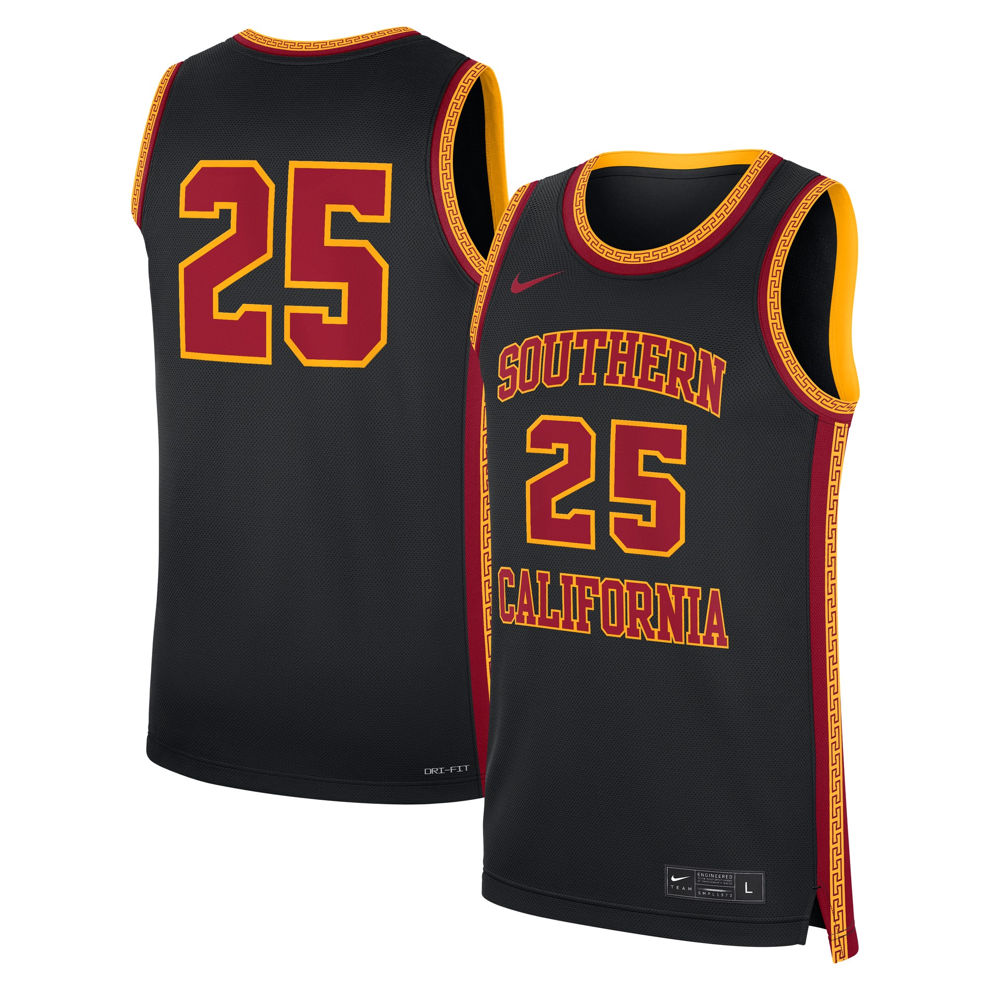 #25 USC Trojans Alternate Basketball Jersey Black - front and back view