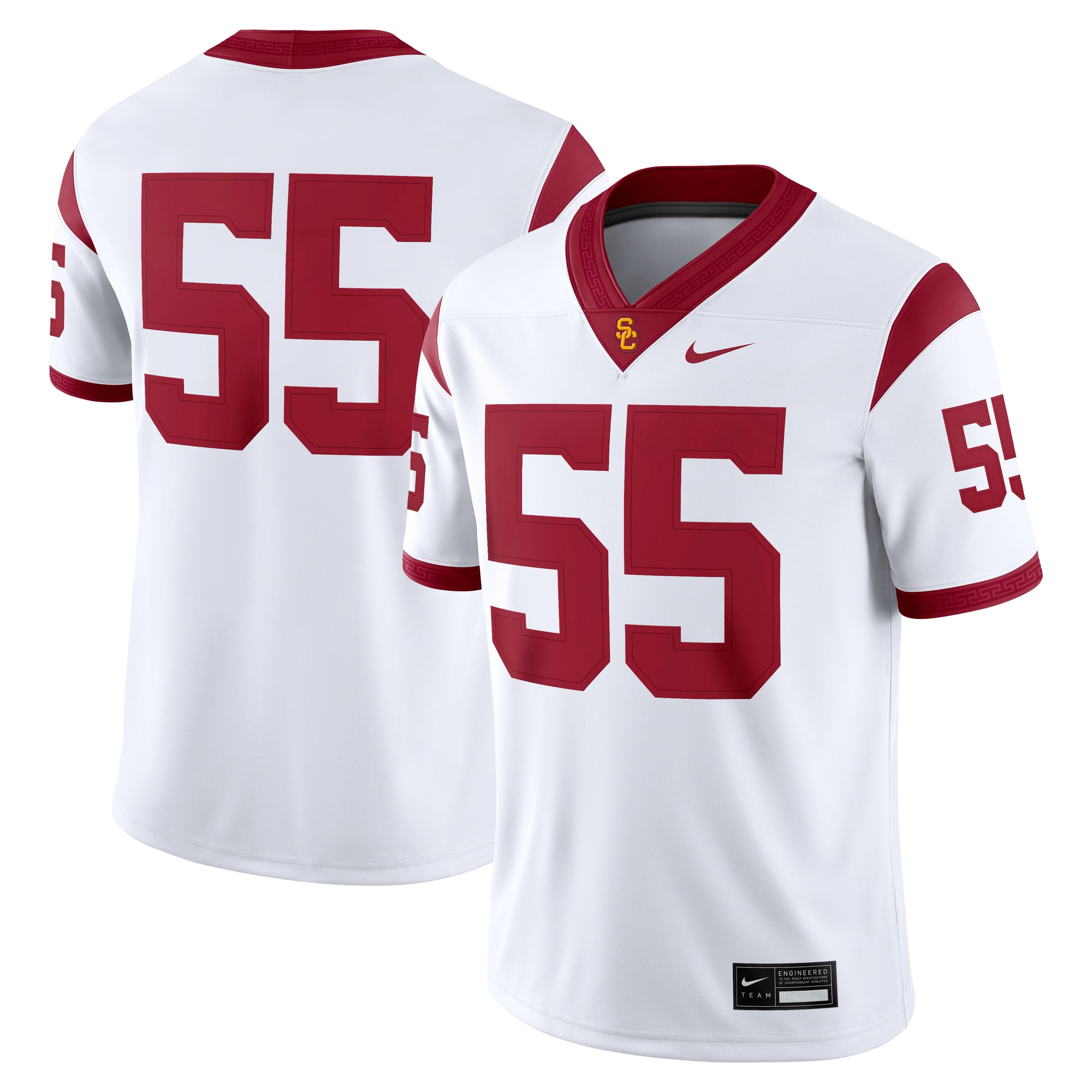 #55 USC Trojans Away Jersey White - front and back view