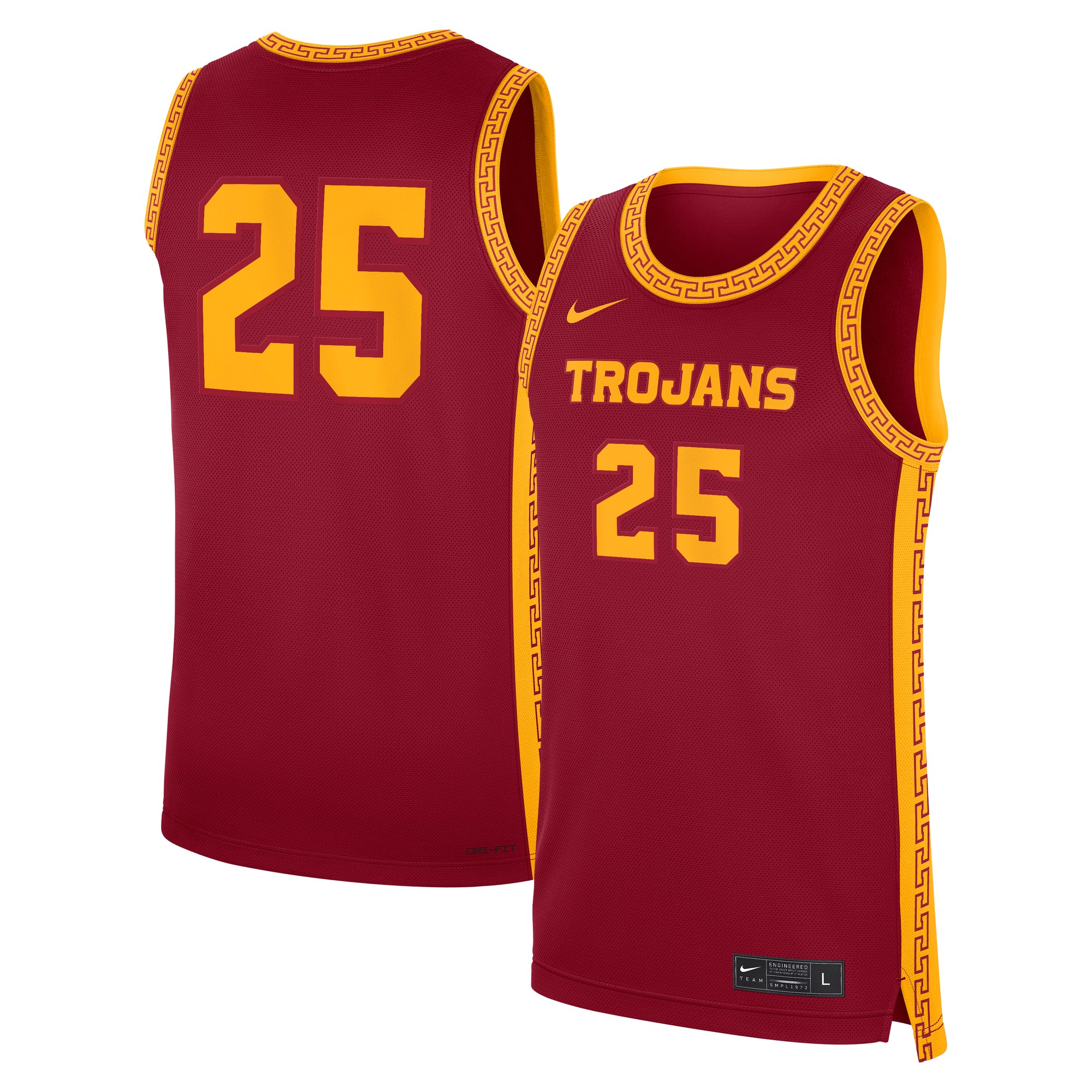 #25 USC Trojans Road Basketball Jersey Cardinal - front and back view