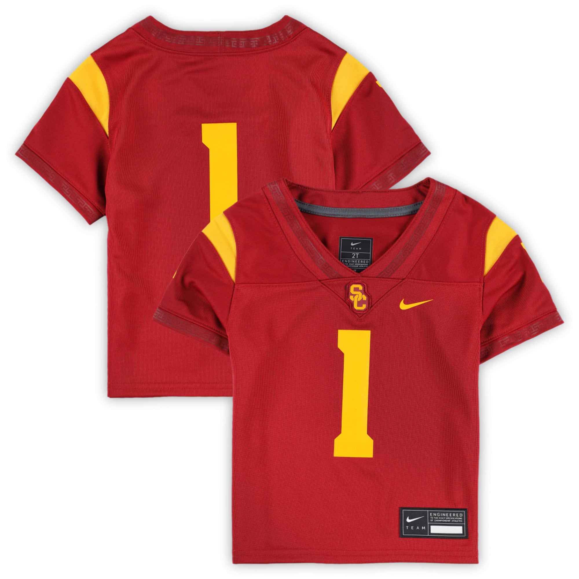#1 USC Trojans Toddler Football Jersey Cardinal - front and back view