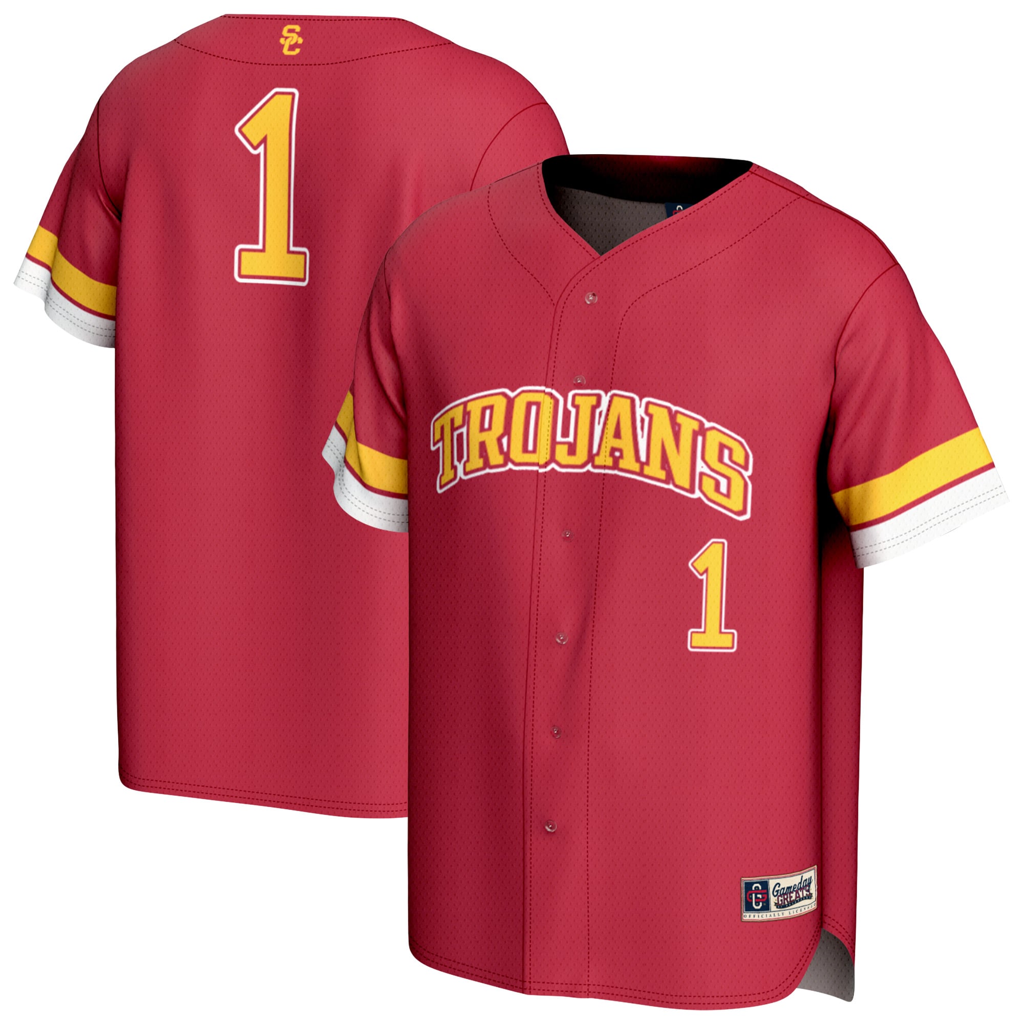 #1 USC Trojans Unisex Collegiate Baseball Fashion Jersey Cardinal - front and back view