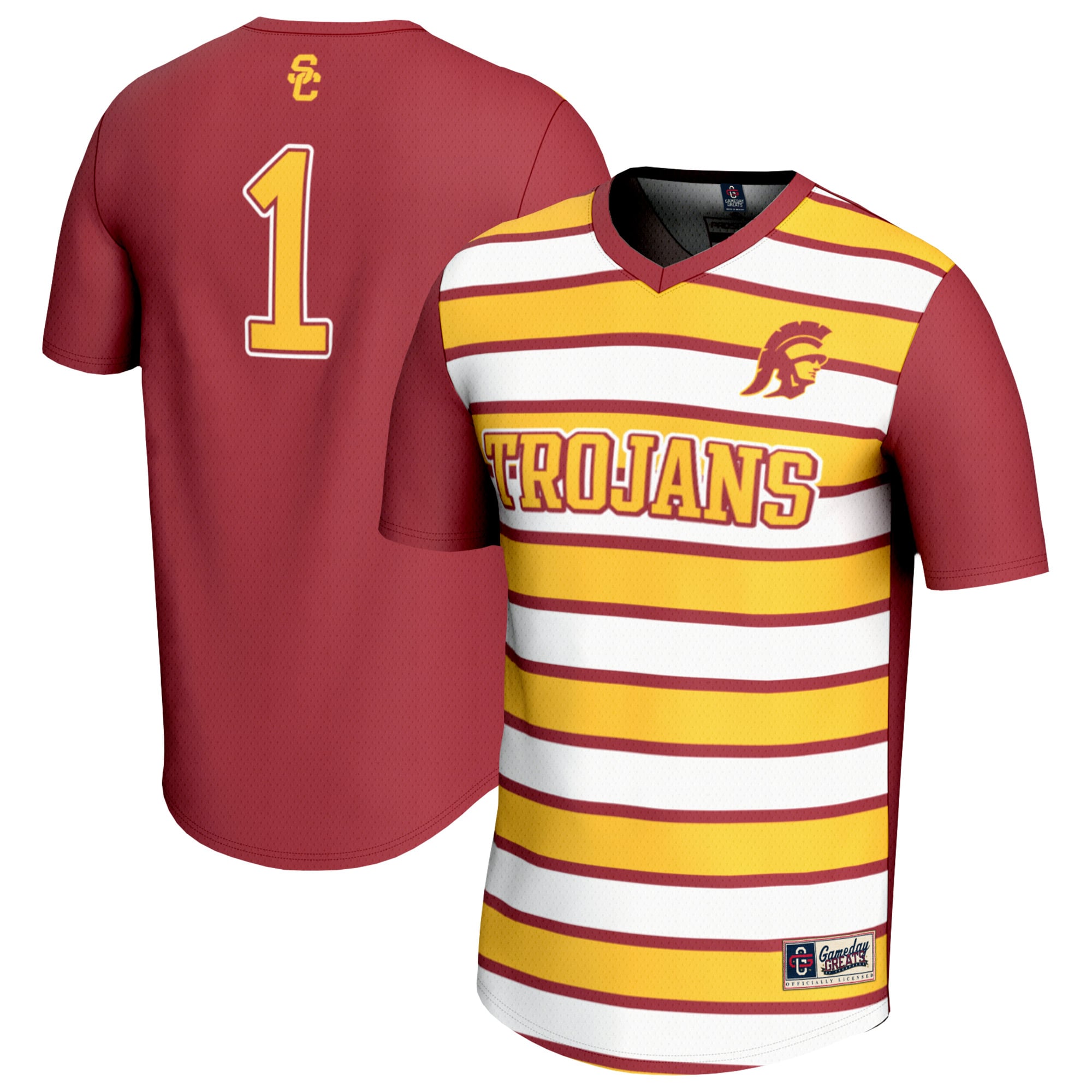 #1 USC Trojans Unisex Lightweight Soccer Fashion Jersey Cardinal - front and back view