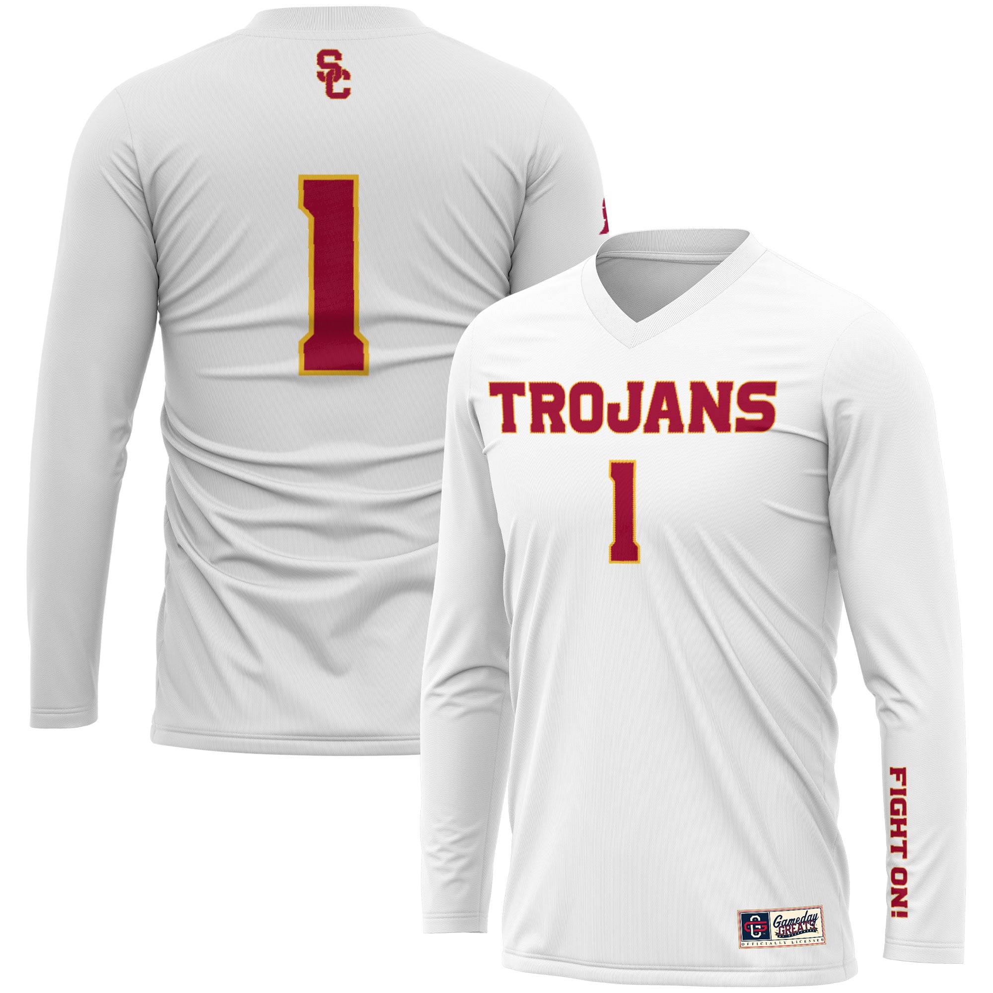 #1 USC Trojans Unisex Lightweight Volleyball Jersey White - front and back view