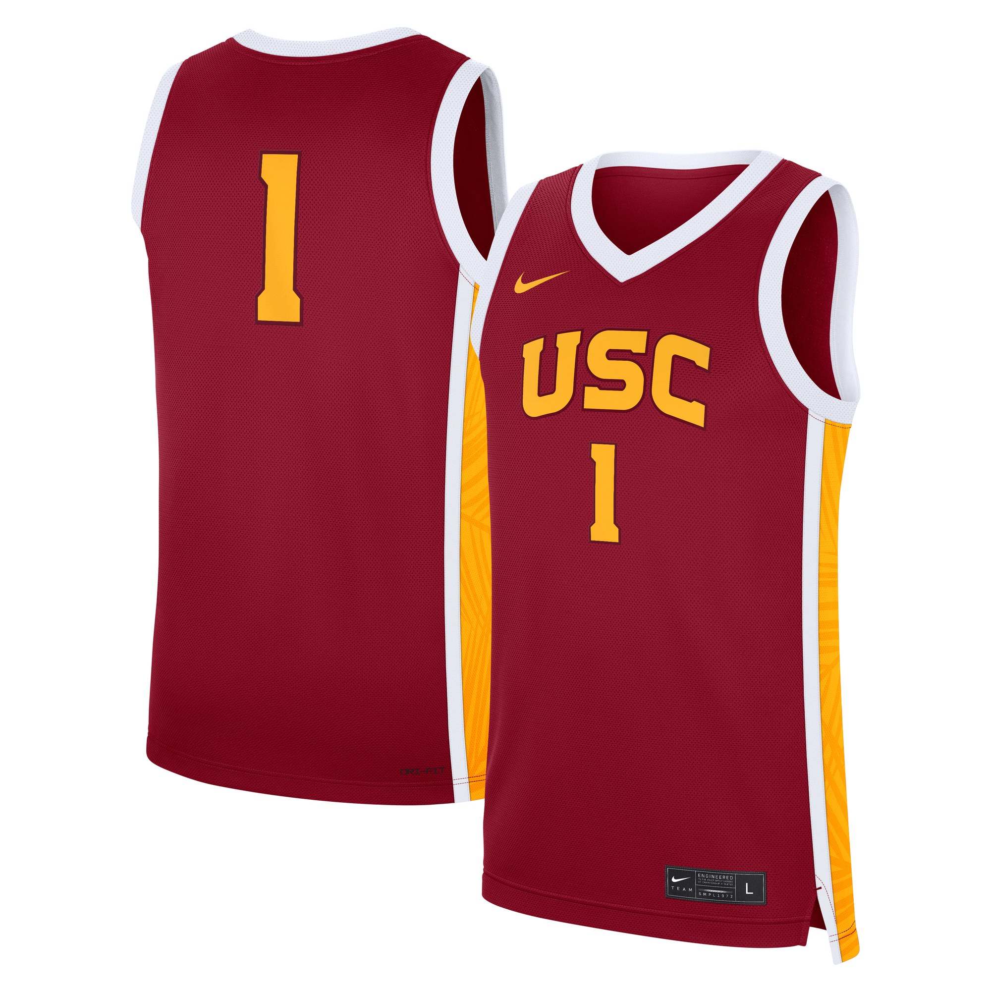 #1 USC Trojans Unisex Road Basketball Jersey Cardinal - front and back view
