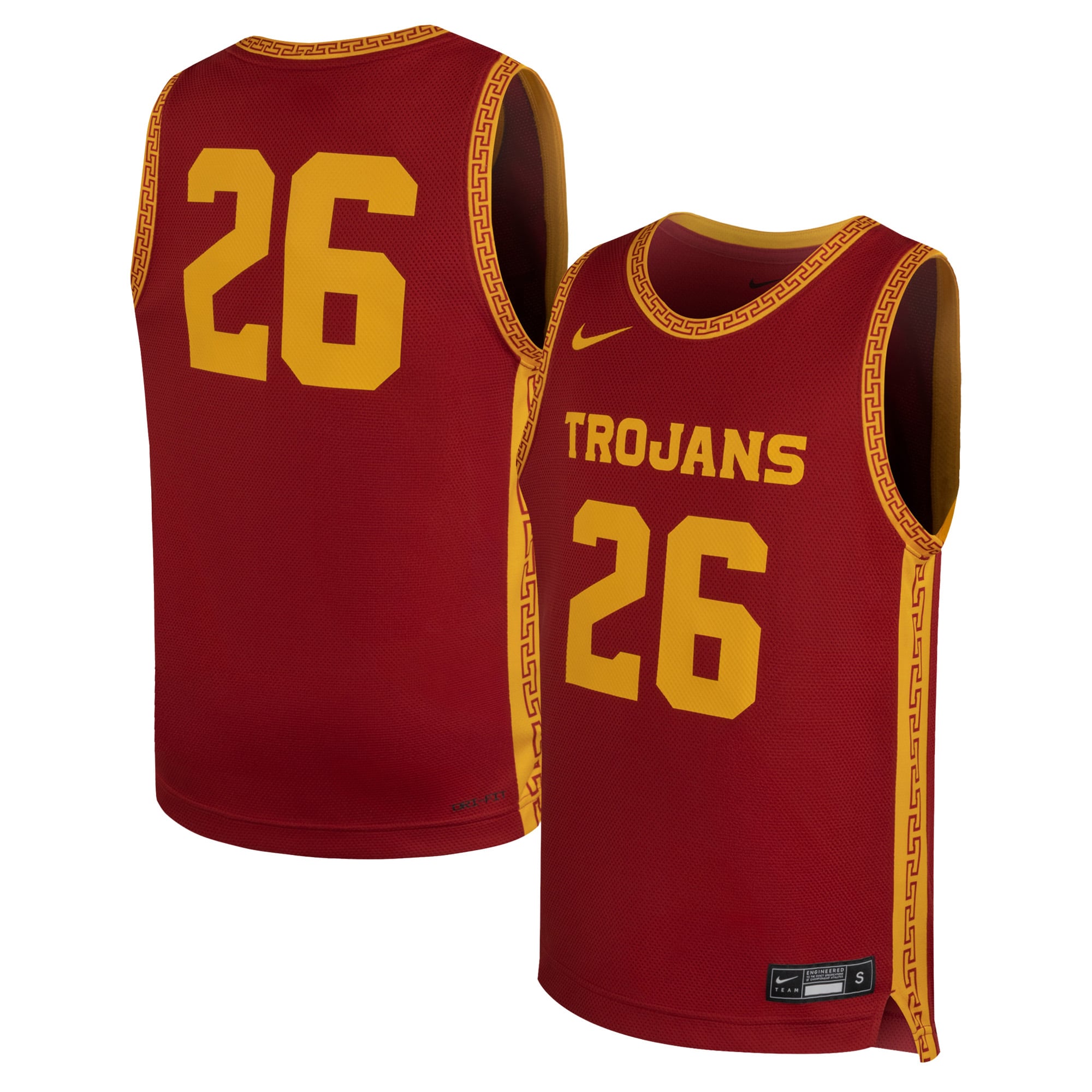 #26 USC Trojans Youth Basketball Jersey Cardinal - front and back view