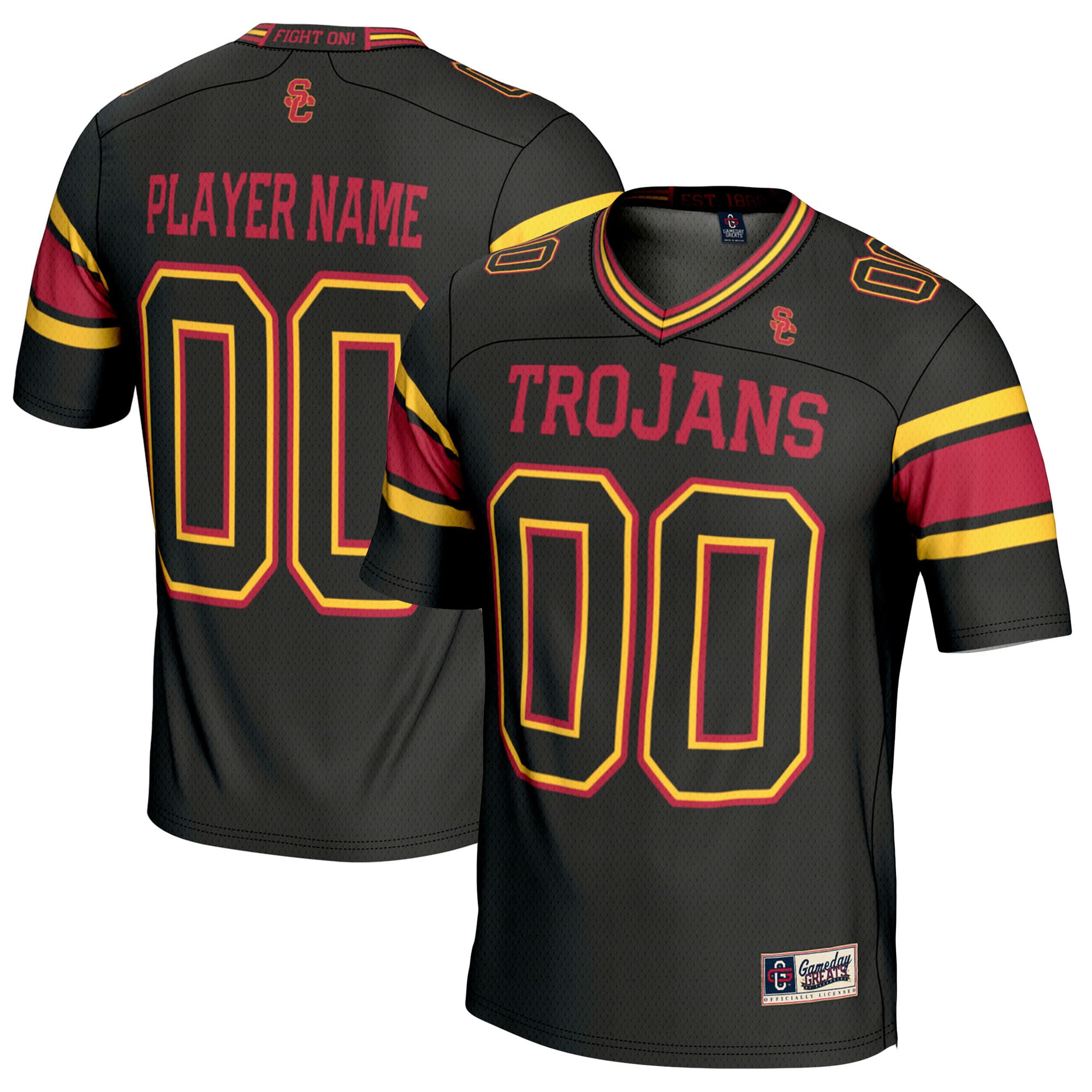 USC Trojans Youth Football Jersey Black - front and back view