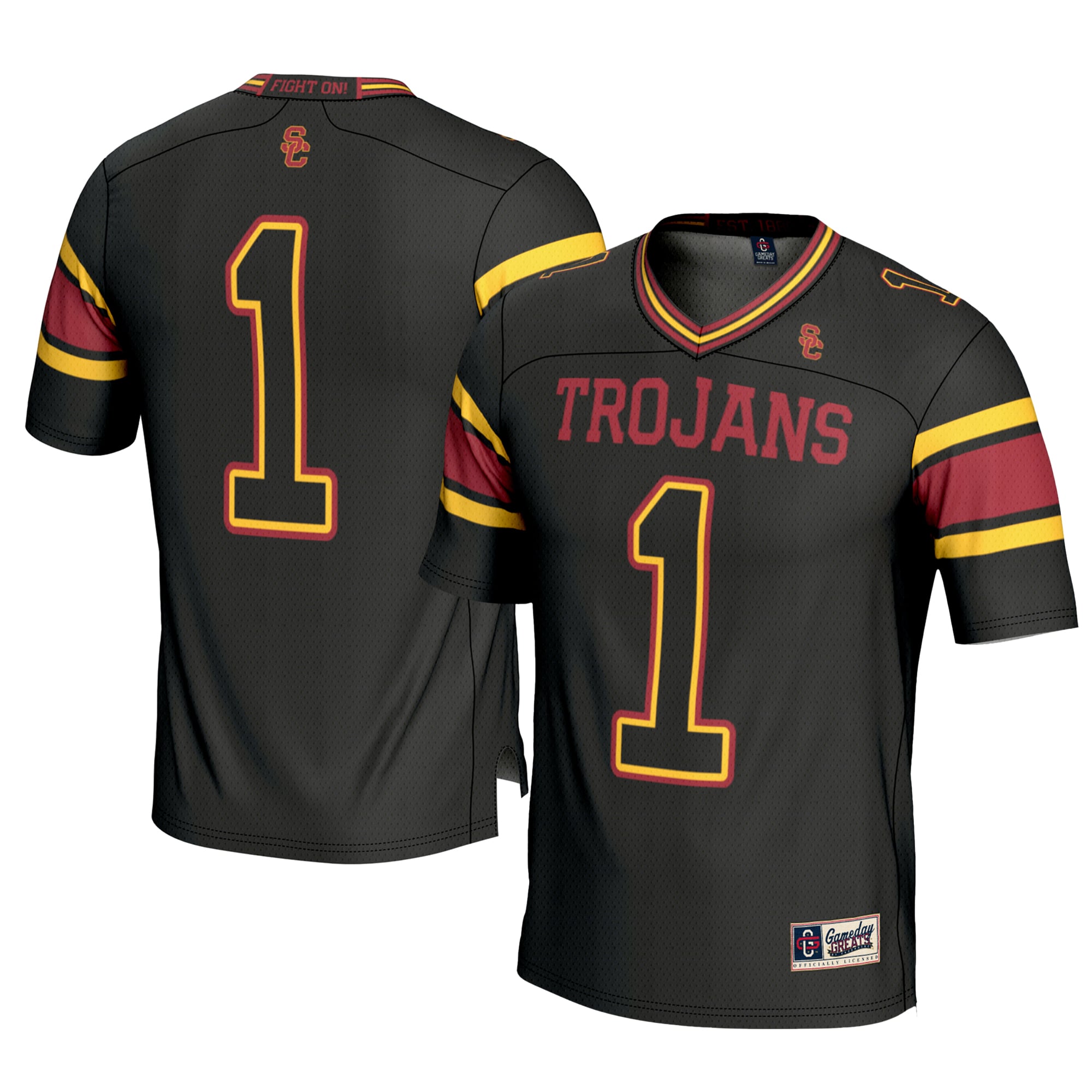 #1 USC Trojans Youth Football Jersey Black - front and back view