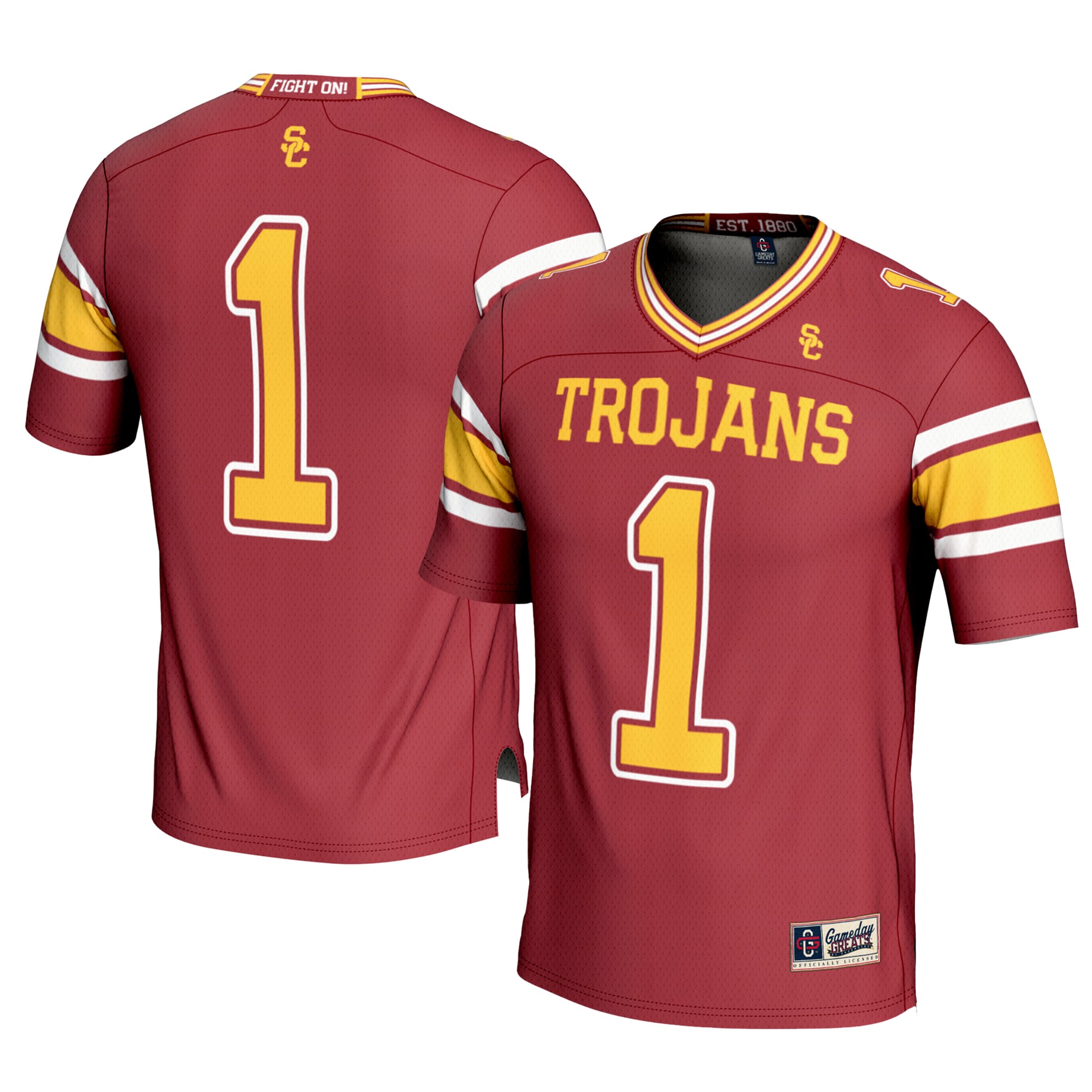 #1 USC Trojans Youth Football Jersey Cardinal - front and back view