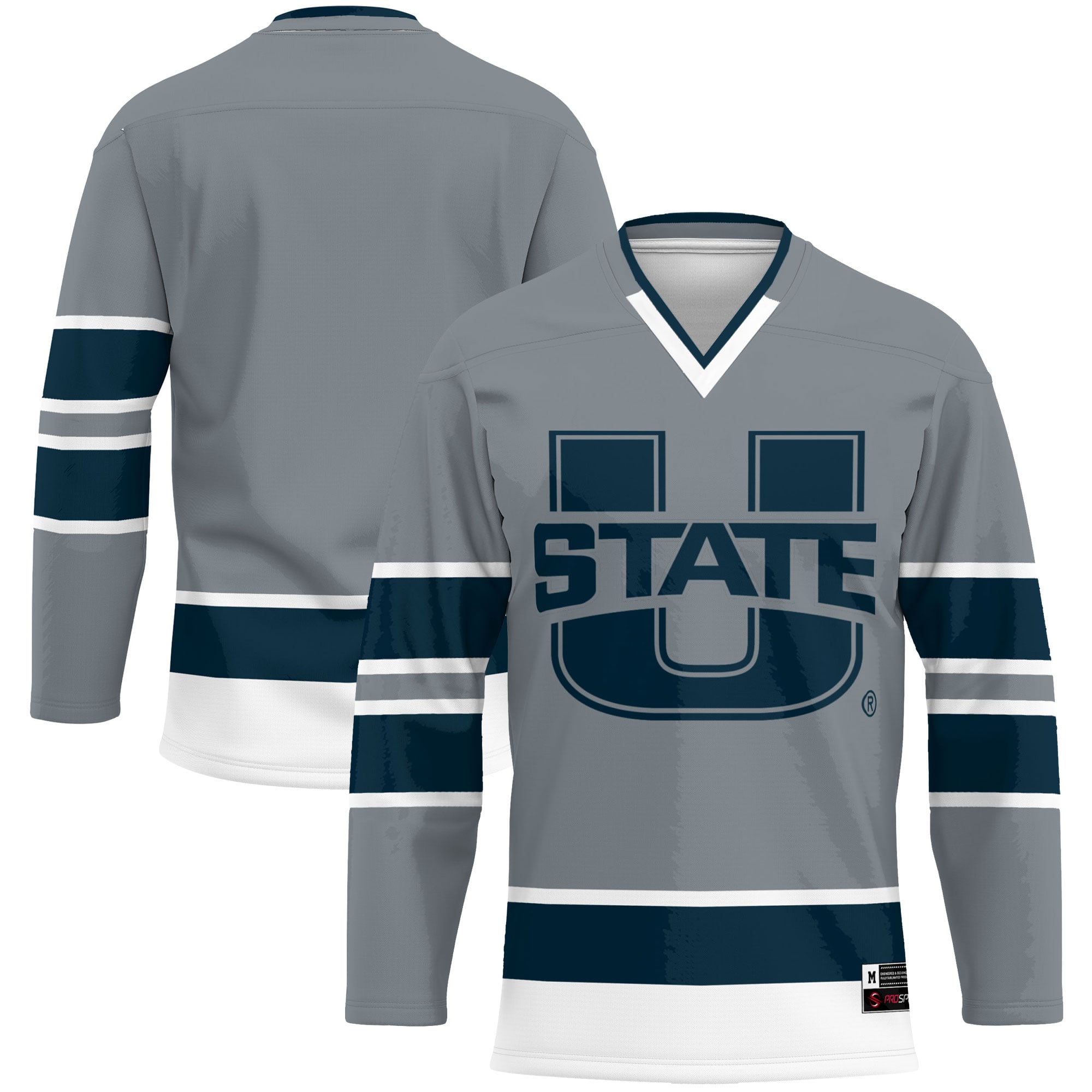 Utah State Aggies Hockey Jersey Blue - front and back view
