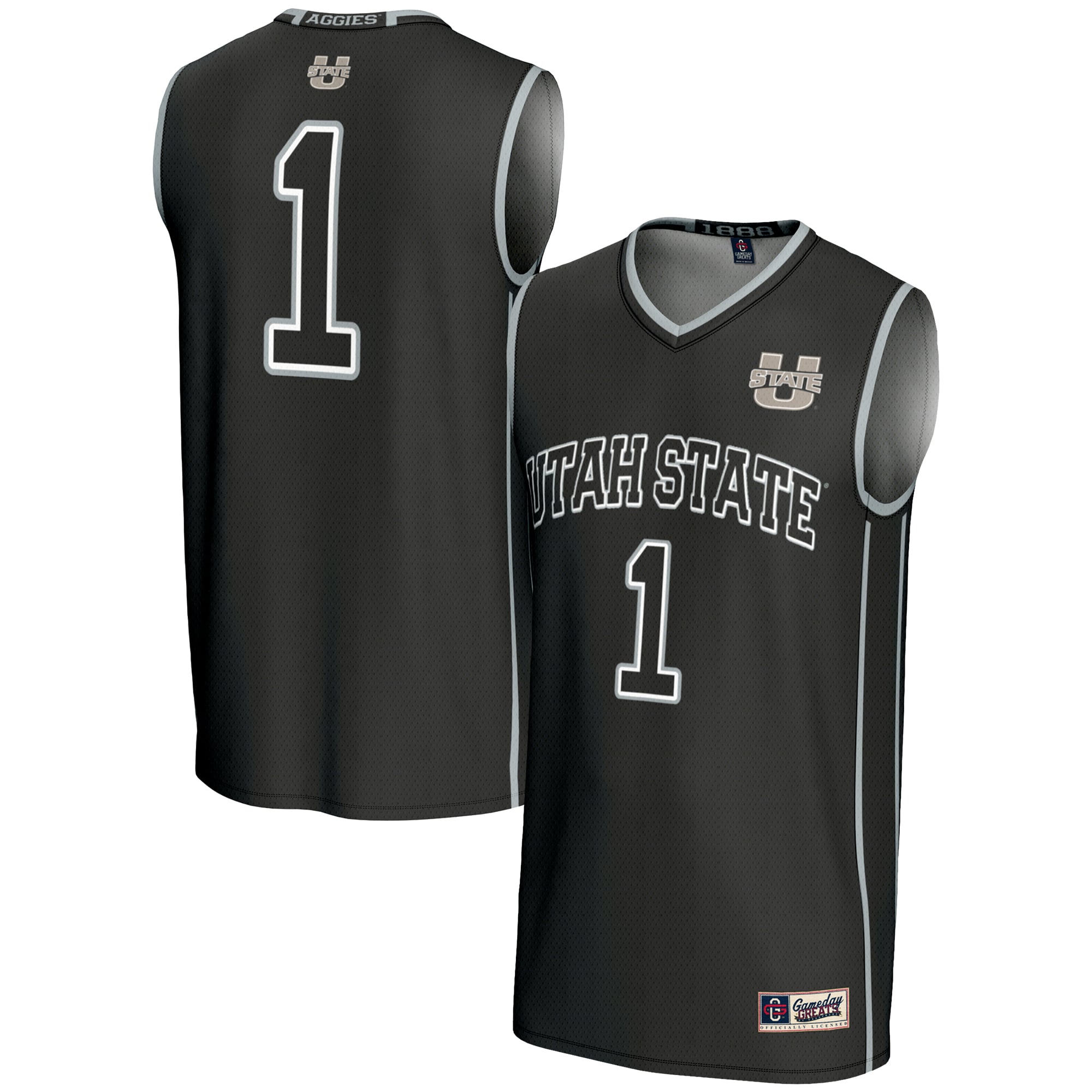 #1 Utah State Aggies Lightweight Basketball Jersey Black - front and back view