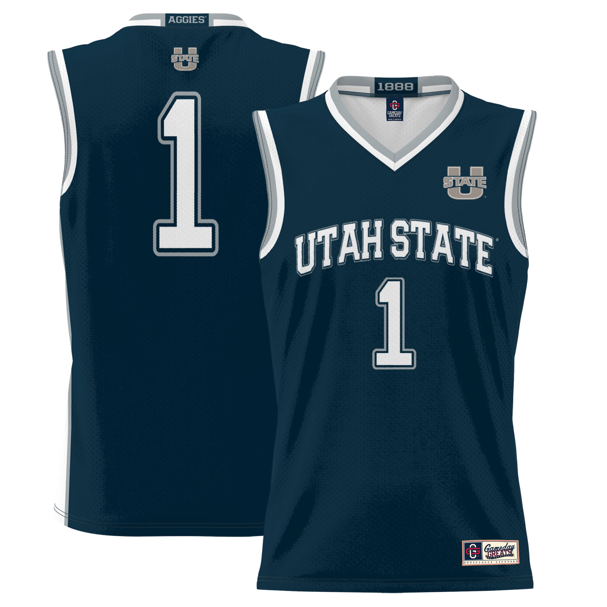 #1 Utah State Aggies Lightweight Basketball Jersey Navy - front and back view