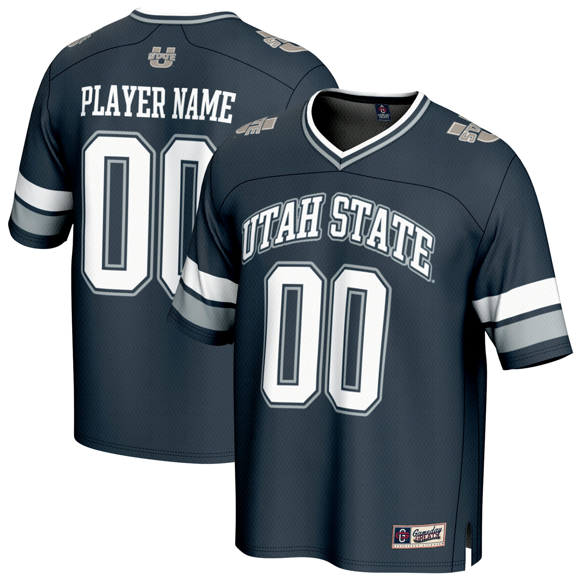Utah State Aggies Unisex Football Fashion Jersey Navy - front and back view