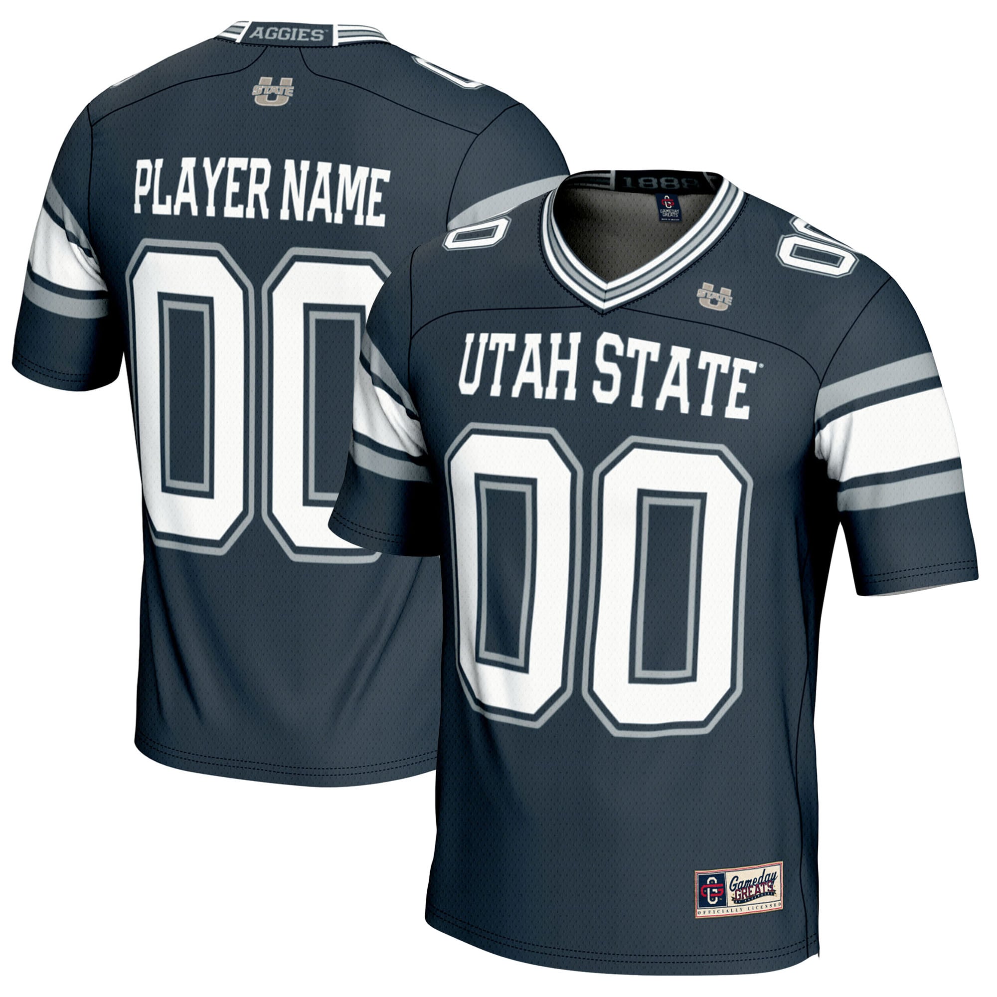Utah State Aggies Youth Football Jersey Navy - front and back view
