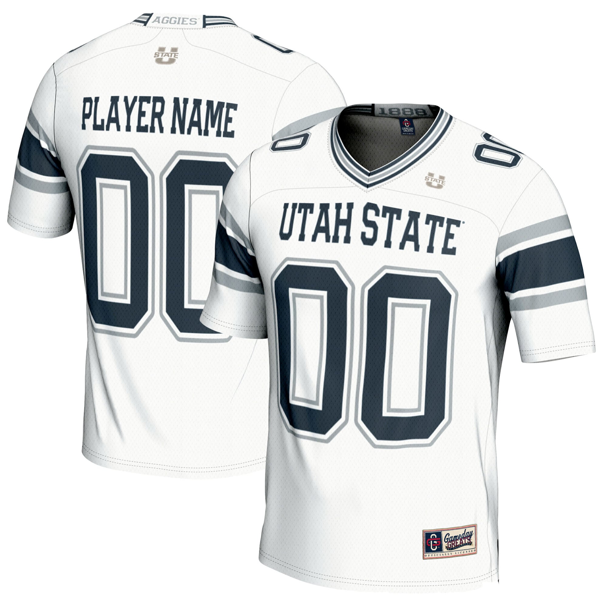 Utah State Aggies Youth Football Jersey White - front and back view