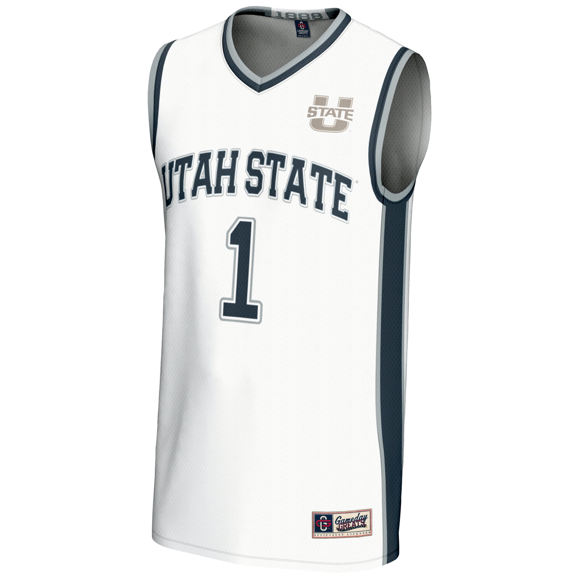 #1 Utah State Aggies Youth Lightweight Basketball Jersey White - front view