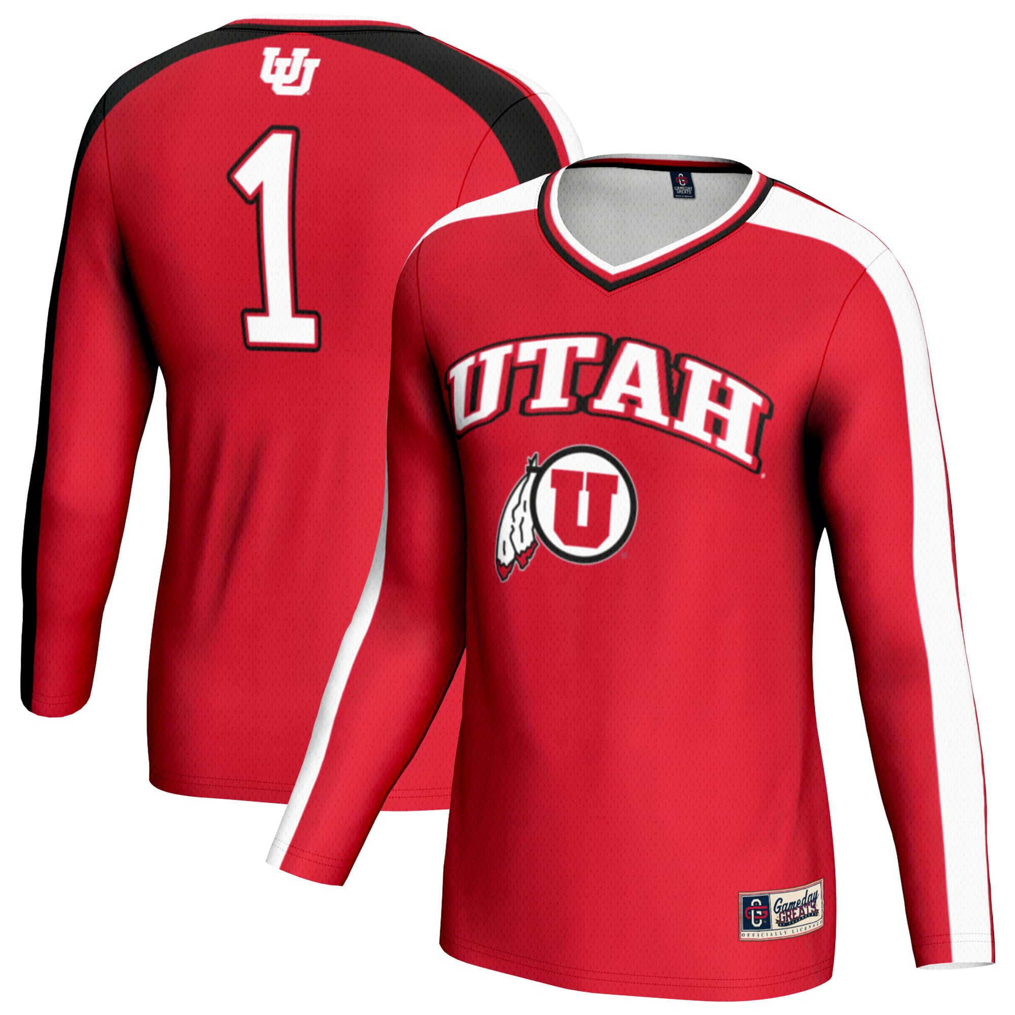 Utah Utes Youth #1 Lightweight Volleyball Fashion Jersey Red - front and back view