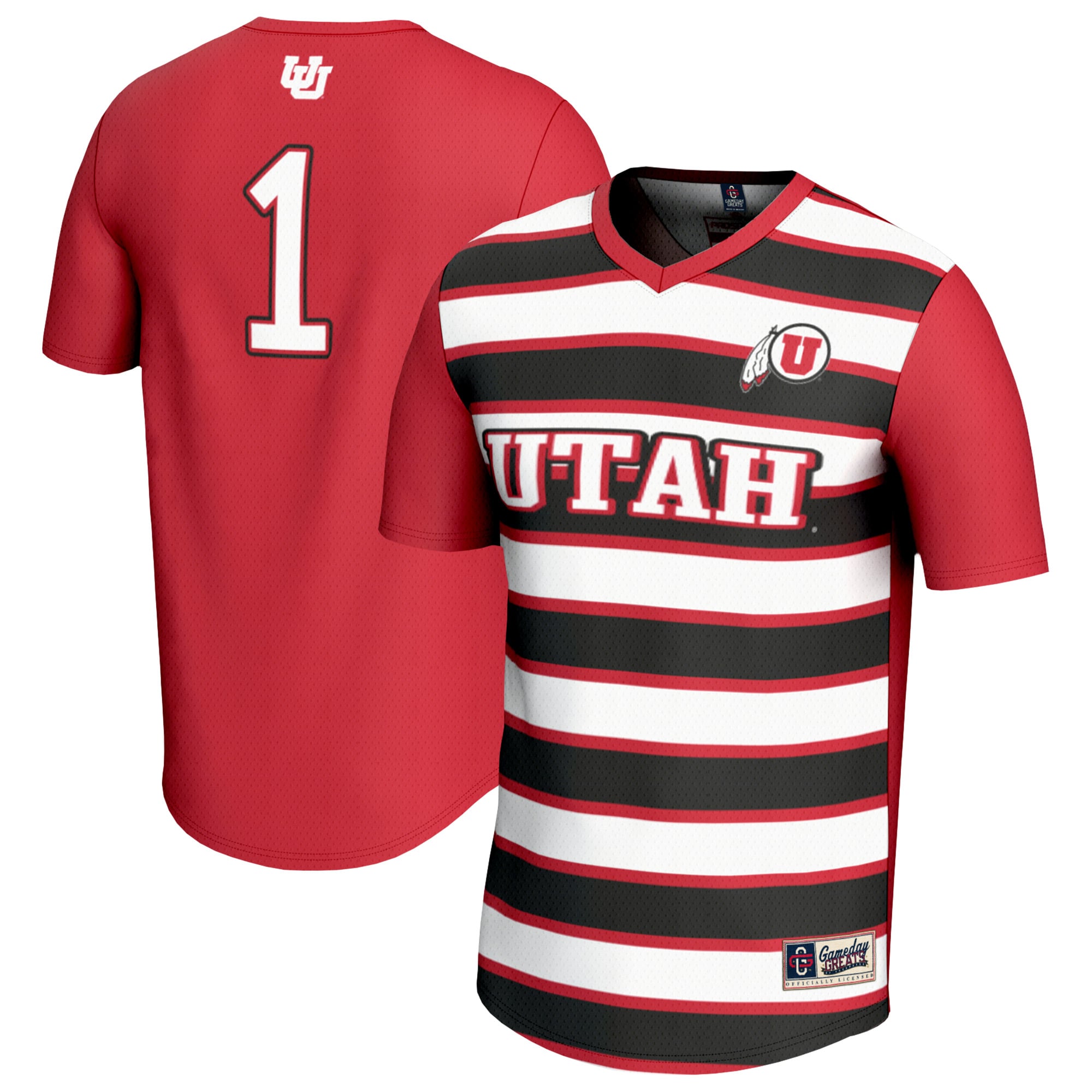 #1 Utah Utes Unisex Lightweight Soccer Fashion Jersey Red - front and back view