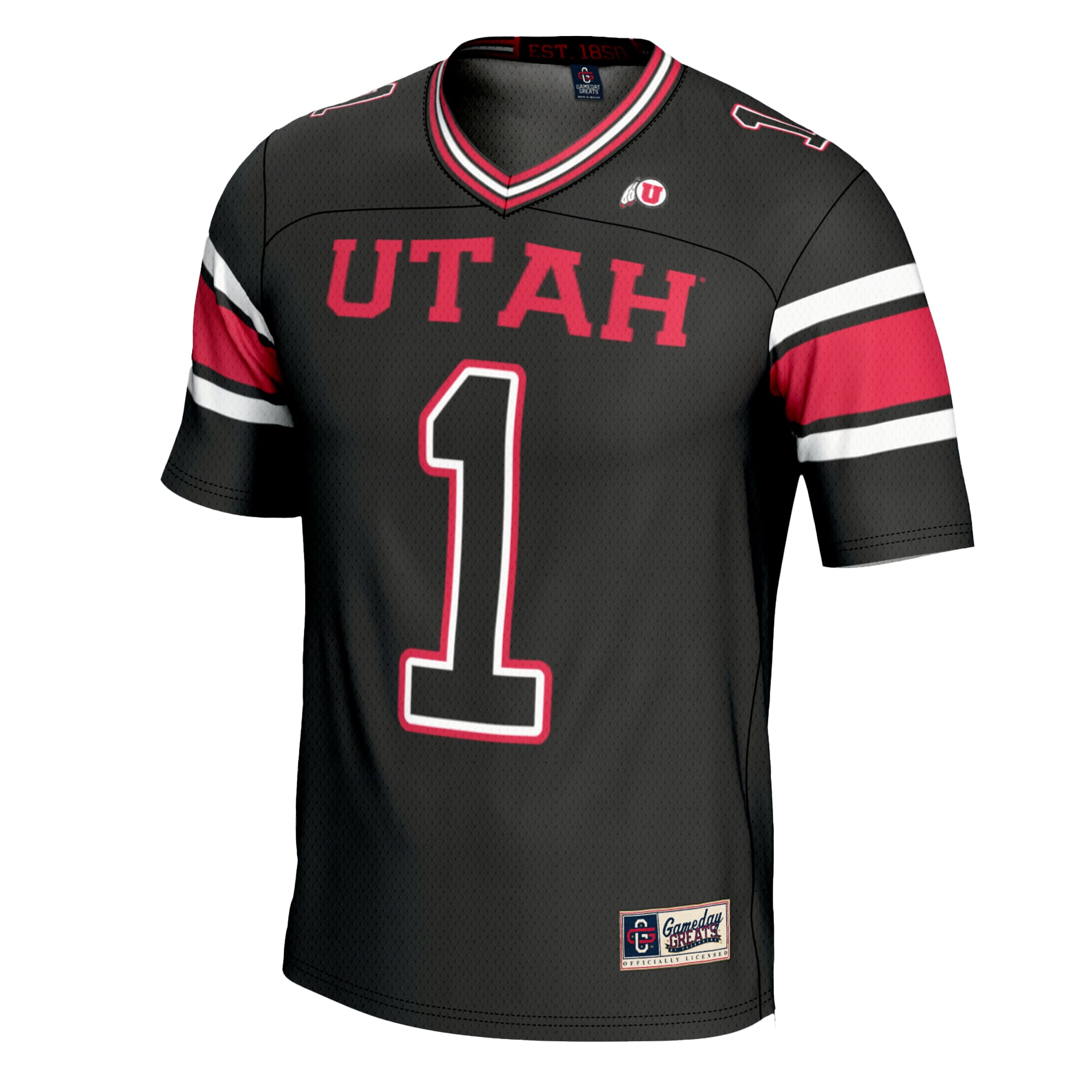 #1 Utah Utes Youth Football Jersey Black - front view