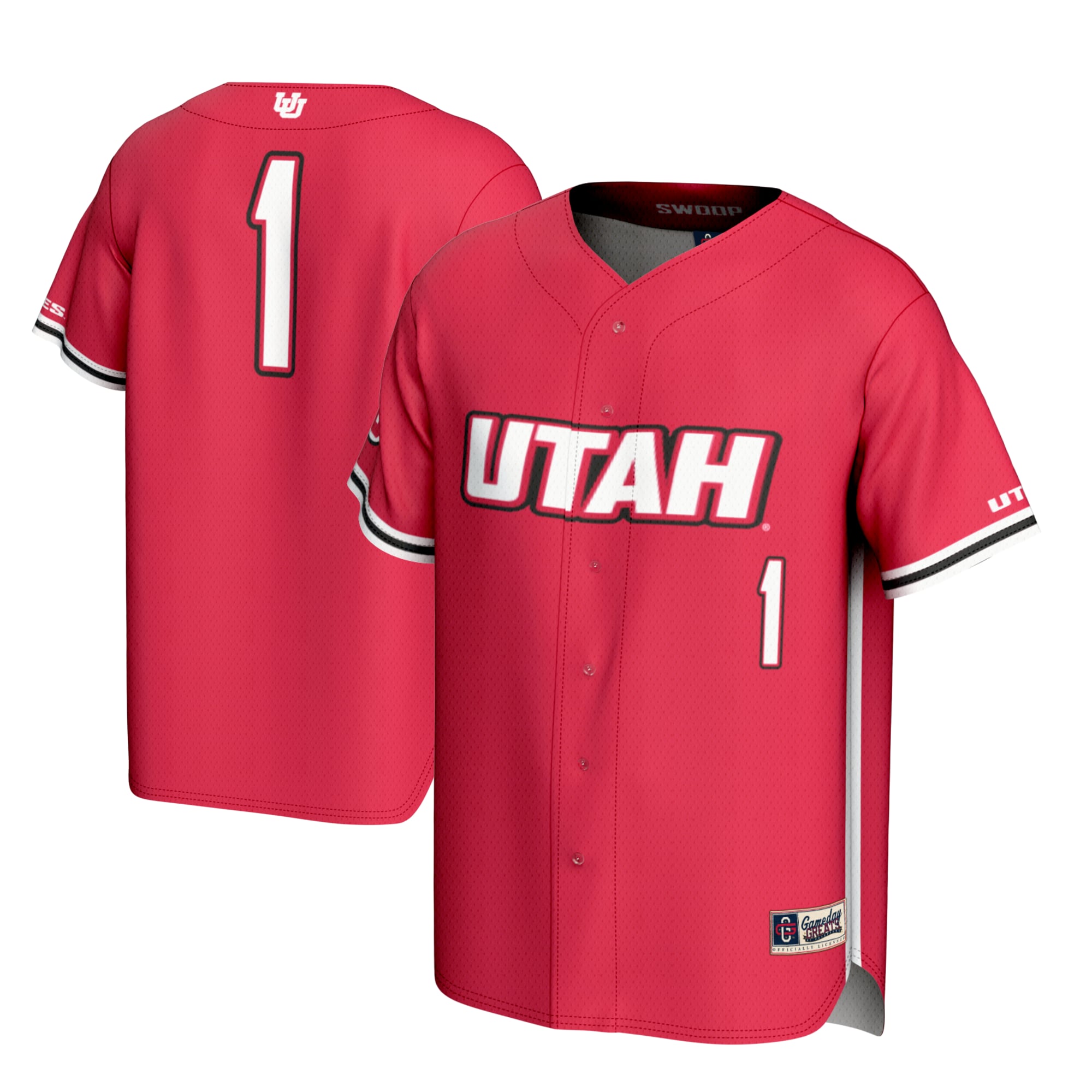 #1 Utah Utes Youth Lightweight Baseball Fashion Jersey Red - front and back view
