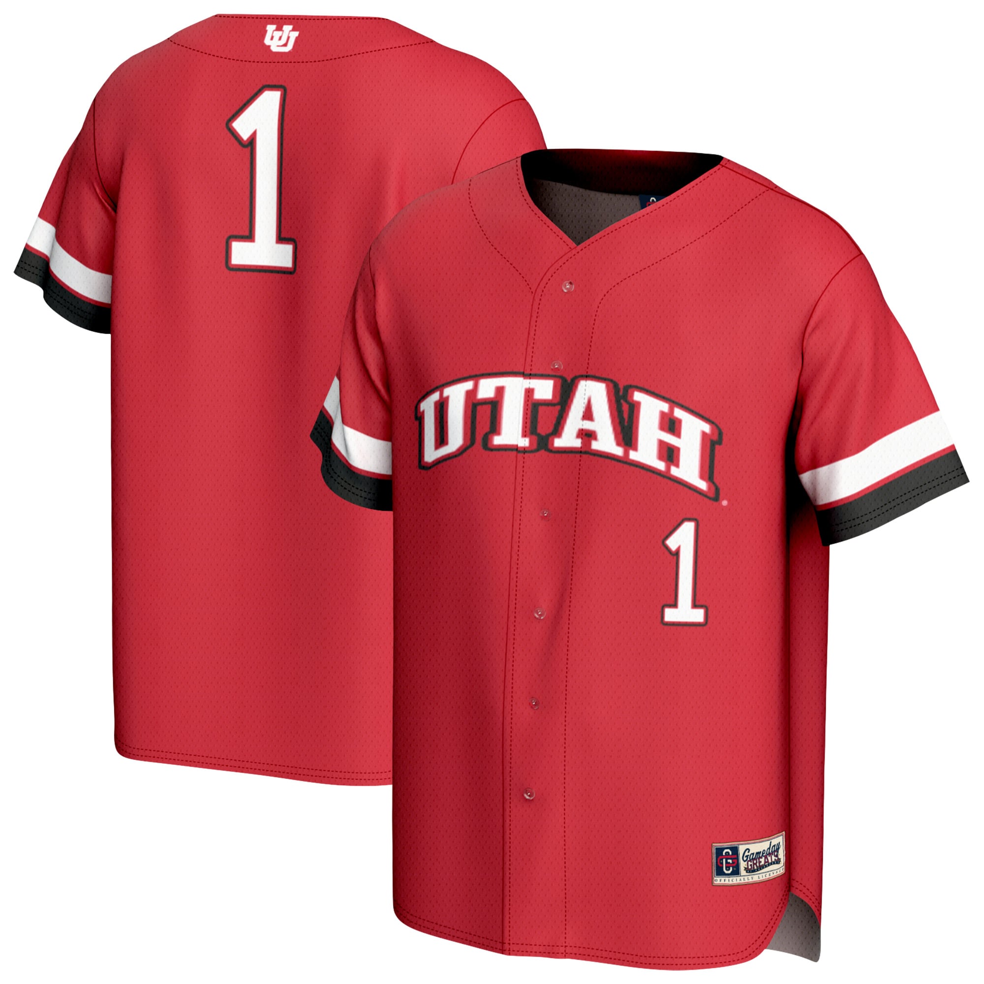 #1 Utah Utes Youth Lightweight Collegiate Baseball Fashion Jersey Red - front and back view