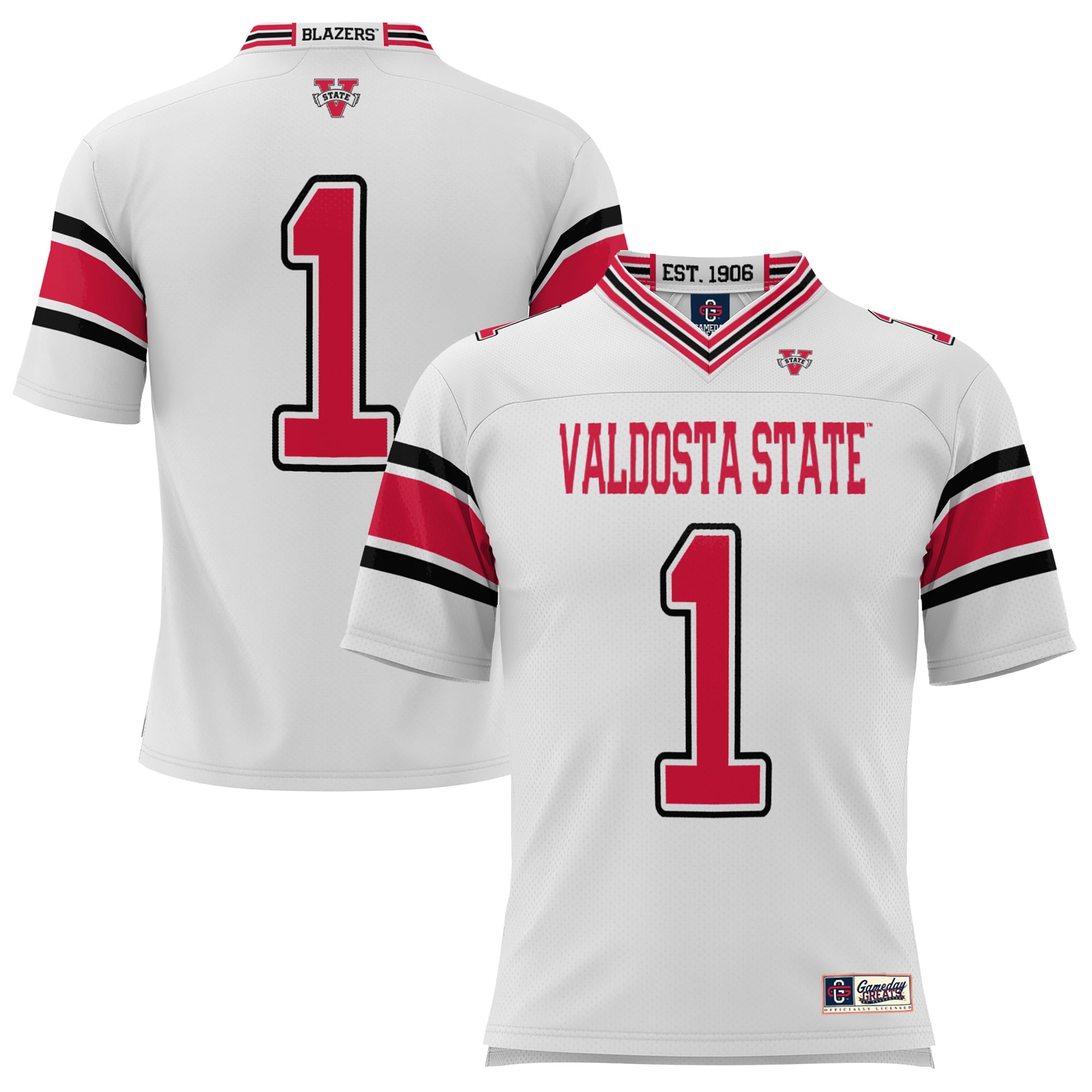 #1 Valdosta State Blazers Endzone Football Jersey White - front view
