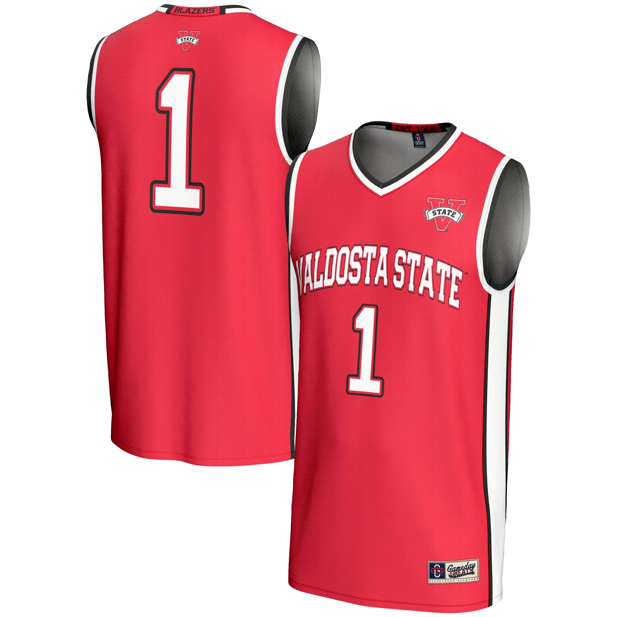 #1 Valdosta State Blazers Youth Lightweight Basketball Jersey Red - front and back view