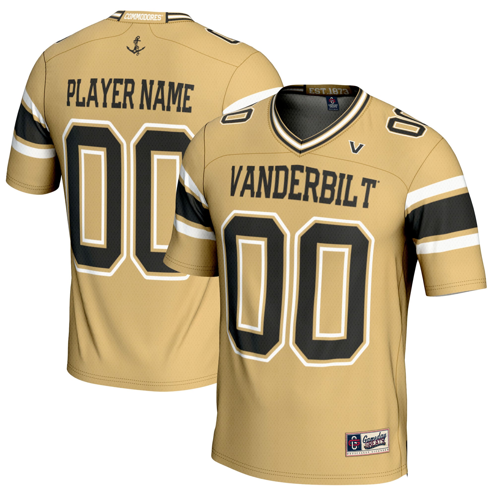 Vanderbilt Commodores Football Jersey Gold - front and back view