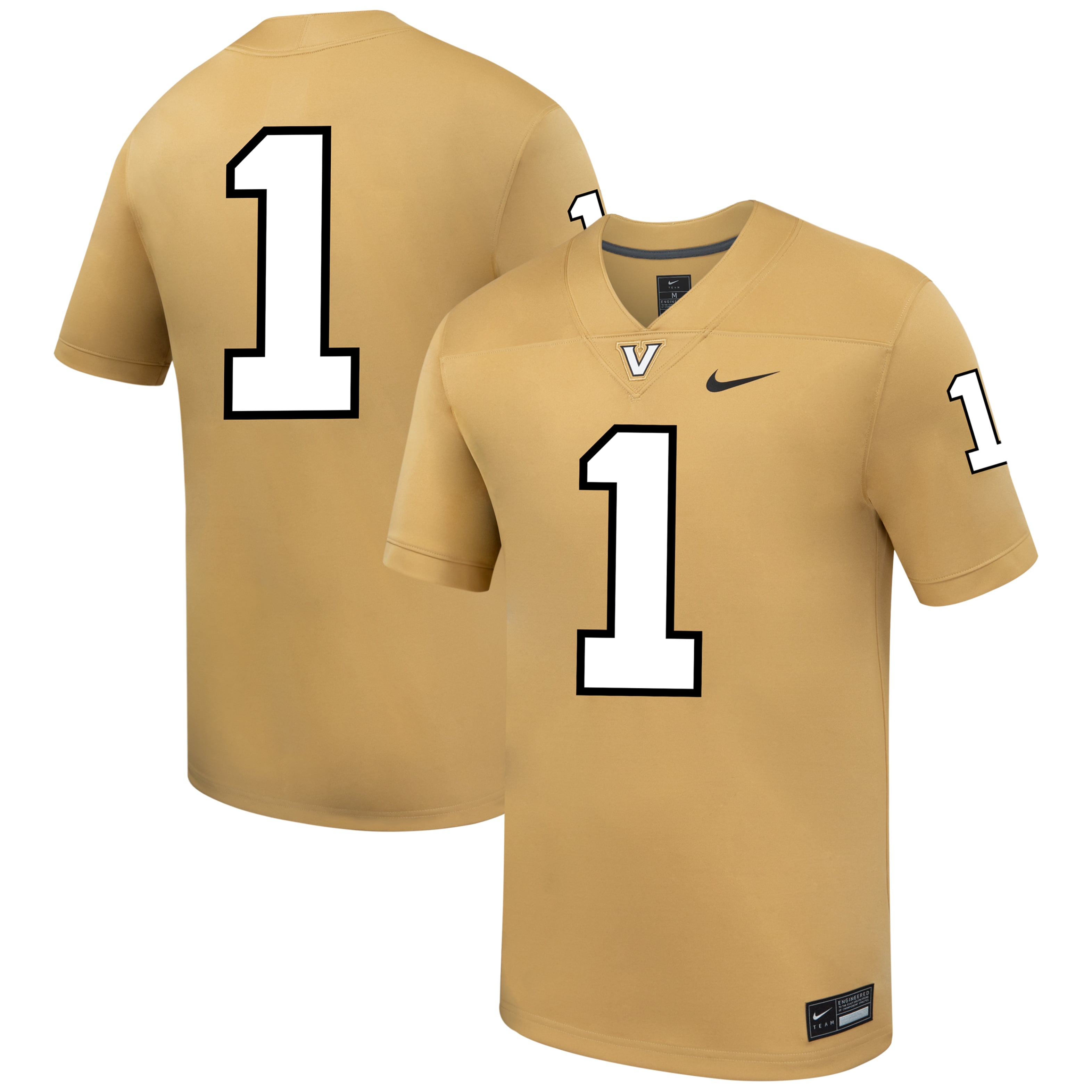 #1 Vanderbilt Commodores Football Jersey Gold - front and back view