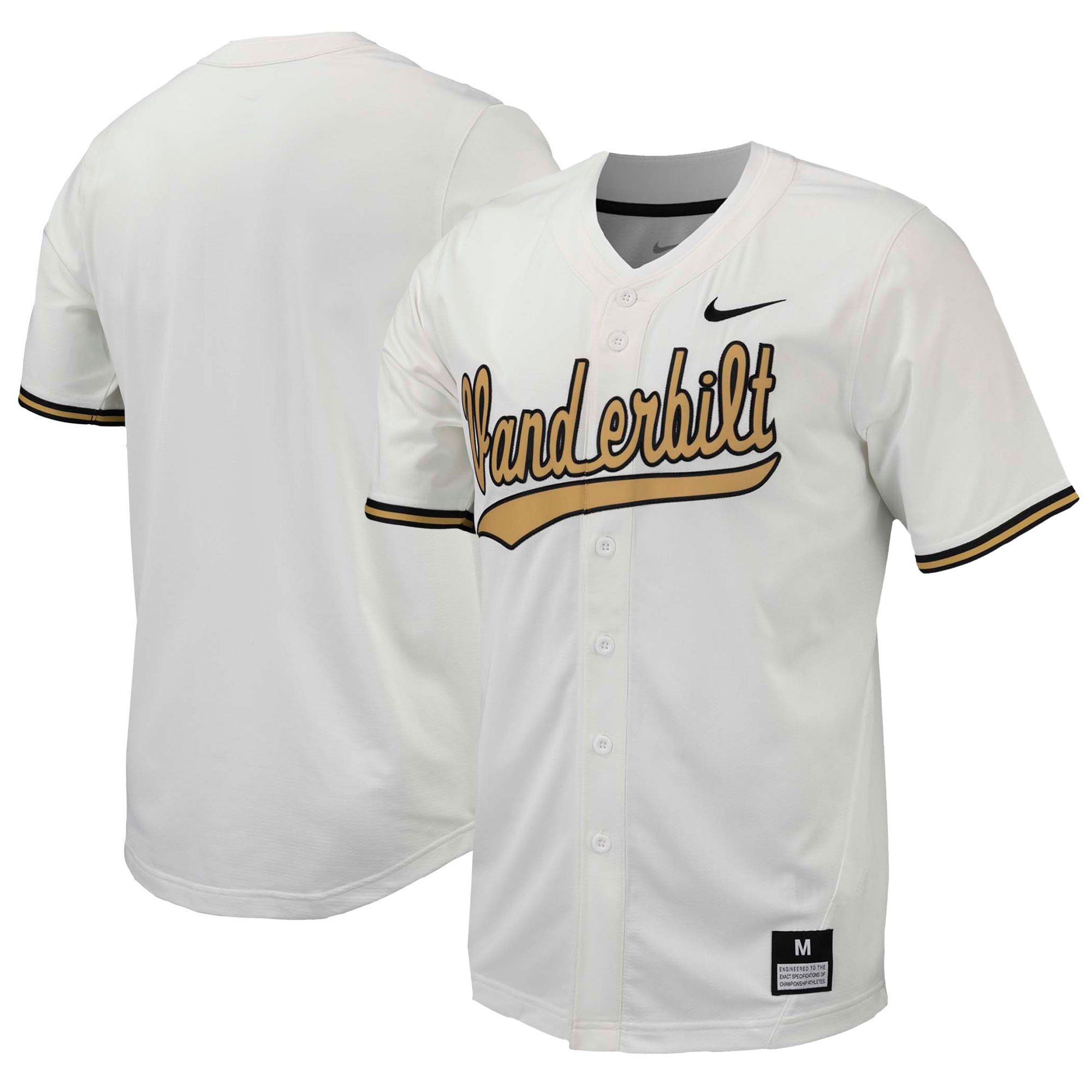 Vanderbilt Commodores Full-Button Baseball Jersey White - front and back view