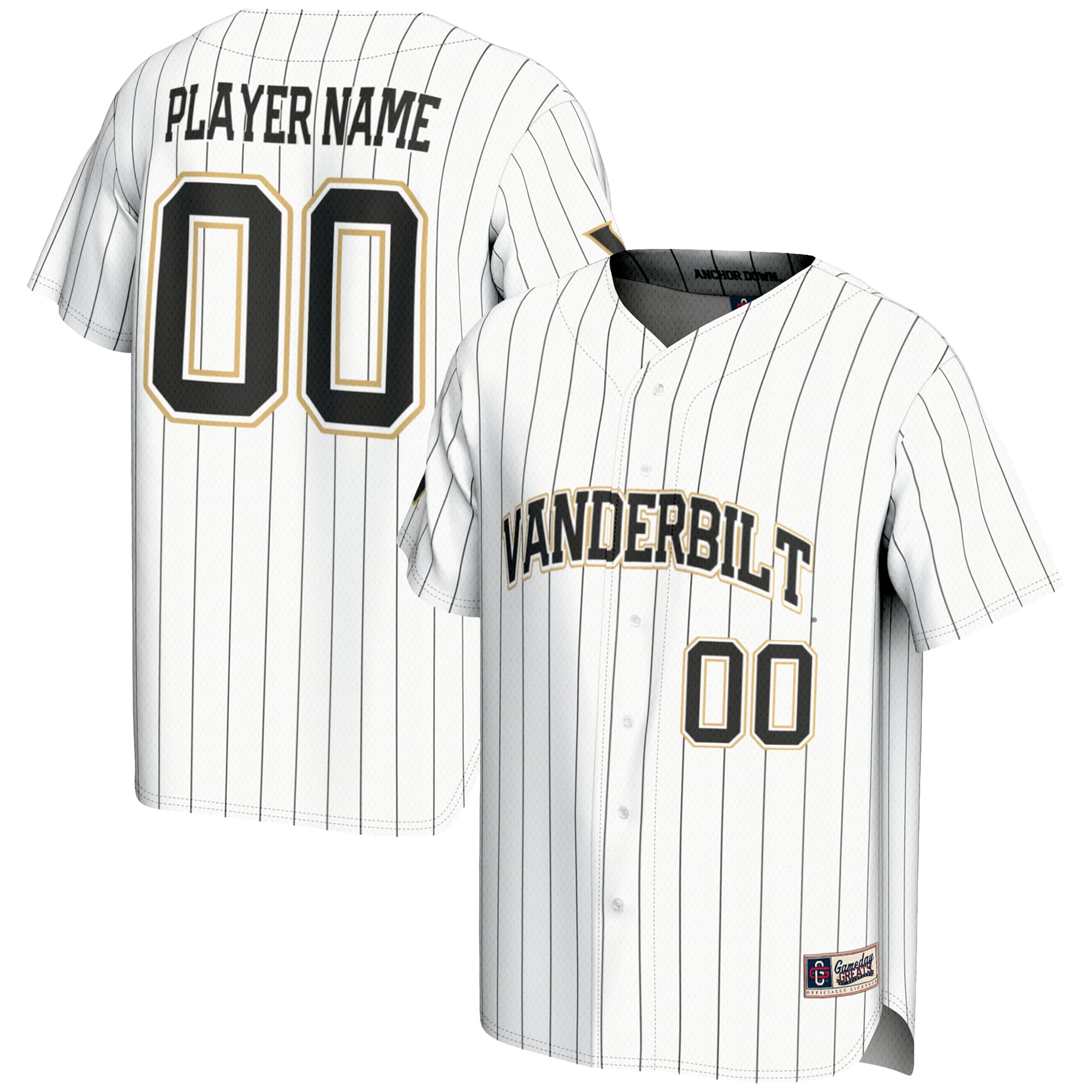 Vanderbilt Commodores Lightweight Baseball Jersey White - front and back view