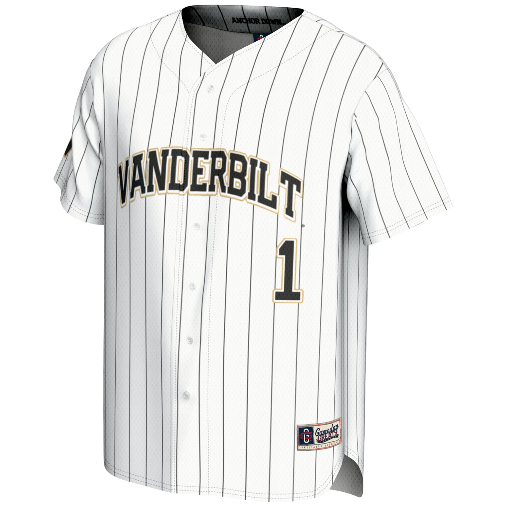 #1 Vanderbilt Commodores Lightweight Baseball Jersey White - front view