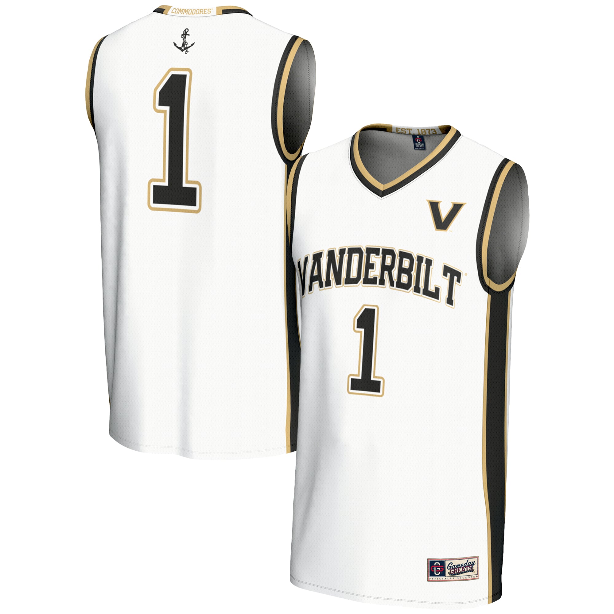 #1 Vanderbilt Commodores Lightweight Basketball Jersey White - front and back view