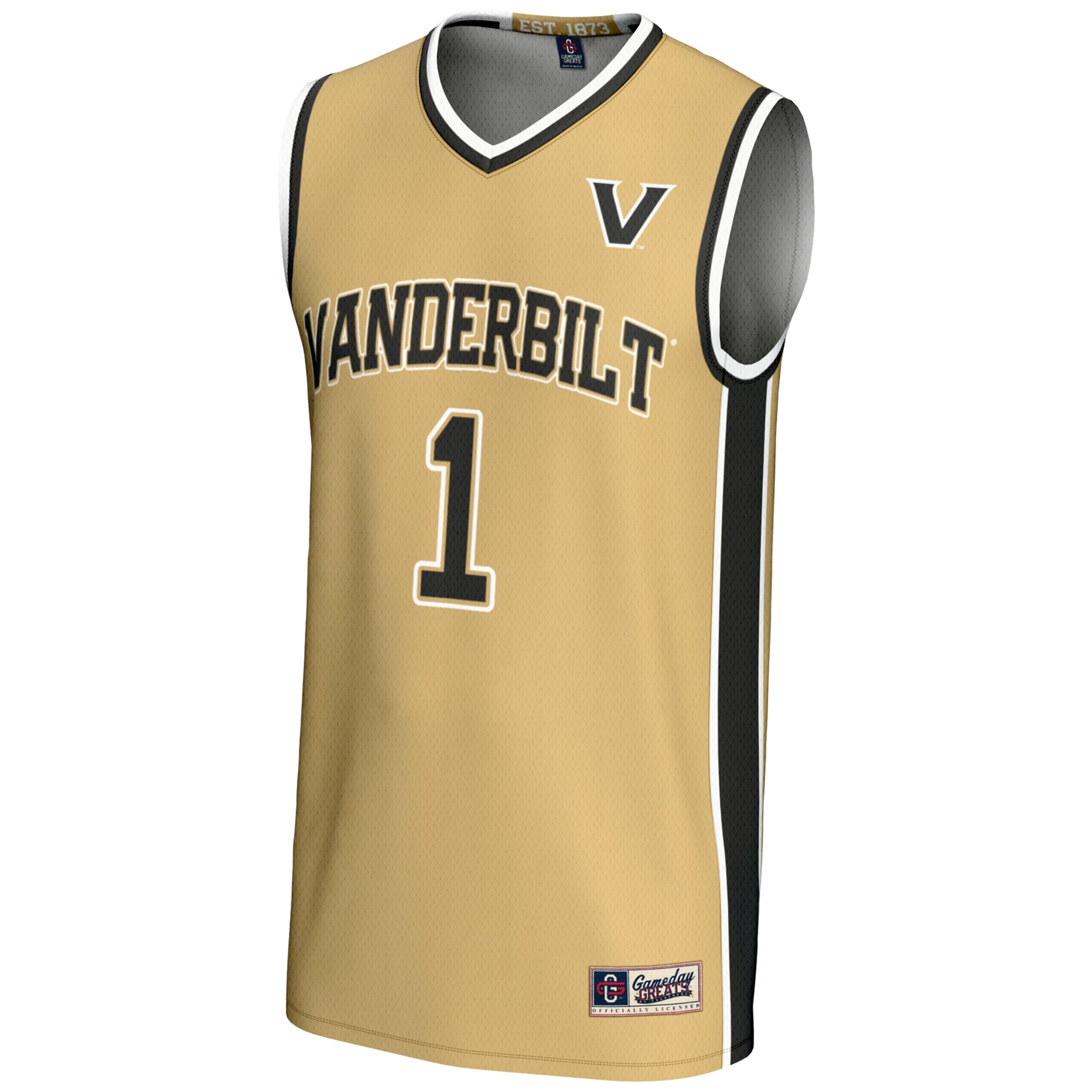 #1 Vanderbilt Commodores Lightweight Collegiate Basketball Jersey Gold - front view