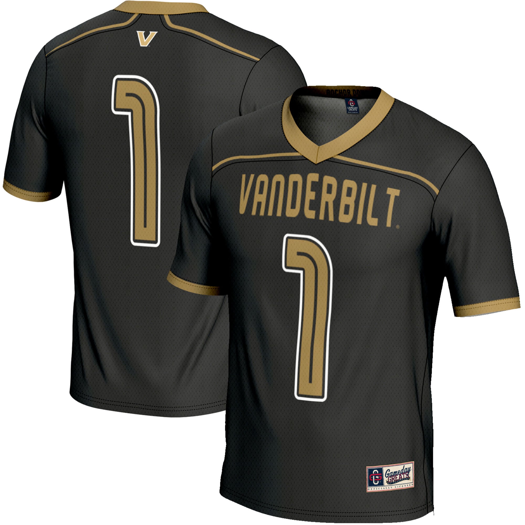 #1 Vanderbilt Commodores Lightweight Men's Lacrosse Jersey Black - front and back view