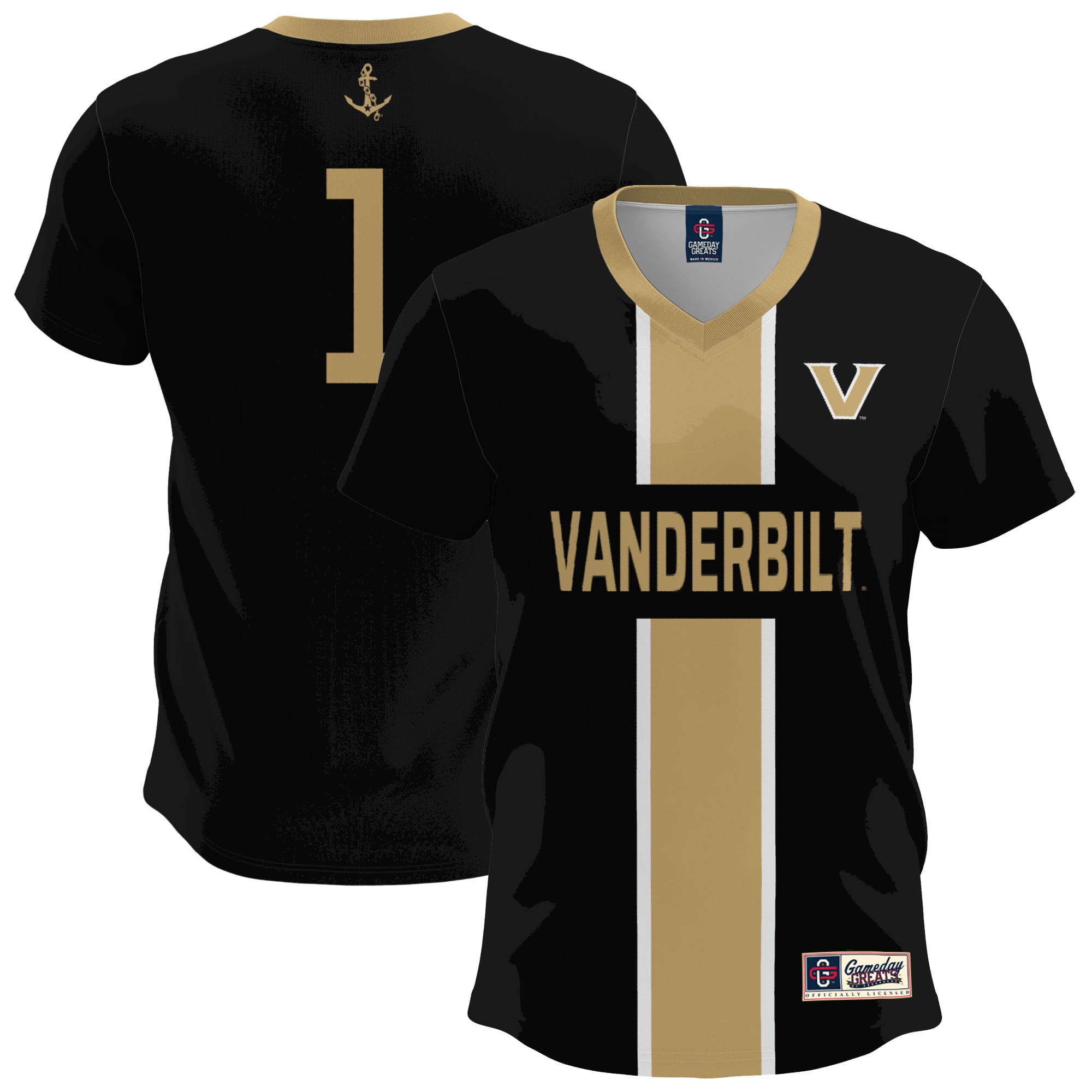 Vanderbilt Commodores Lightweight Soccer Fashion Jersey Black - front and back view