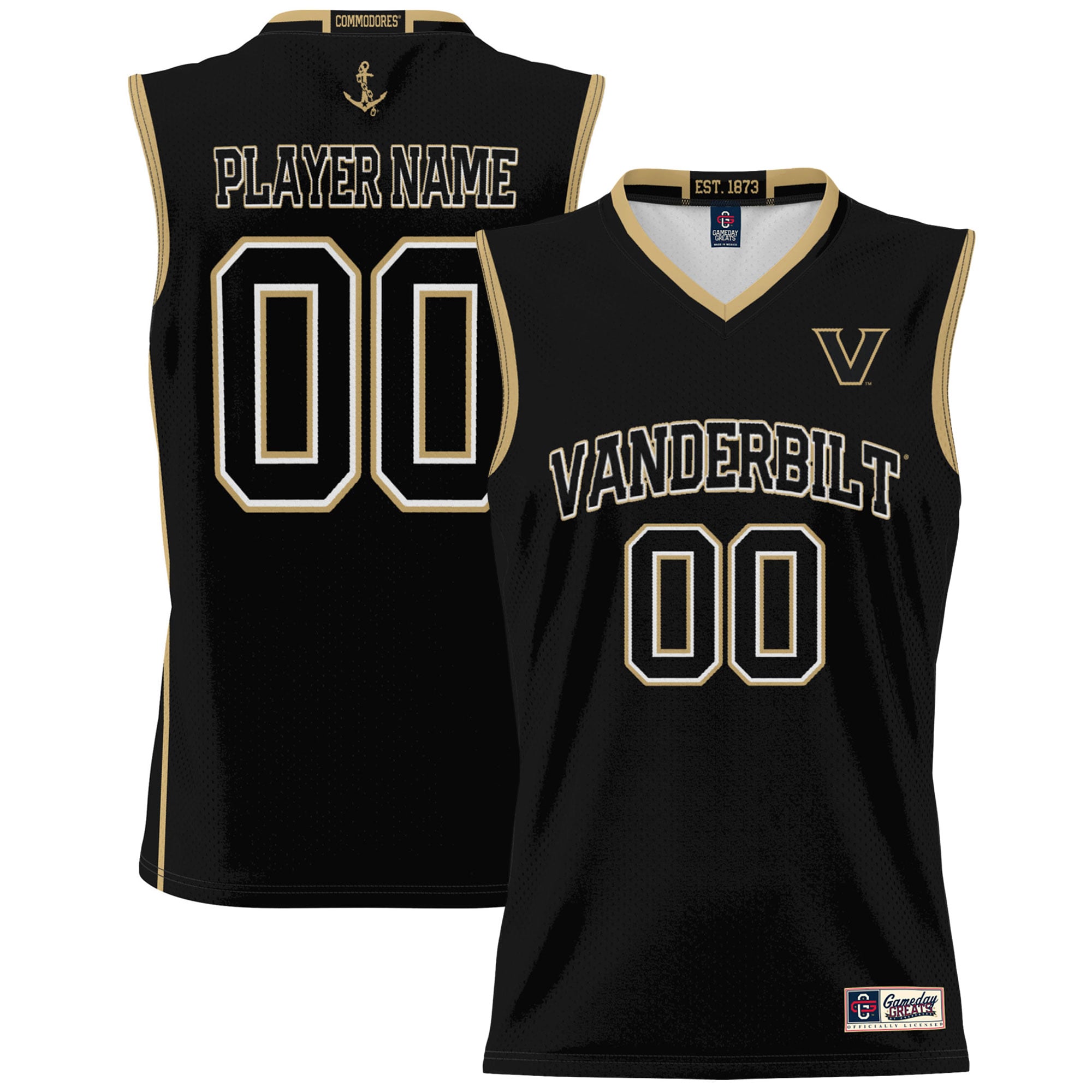 Vanderbilt Commodores Youth Men's Basketball Jersey Black - front and back view