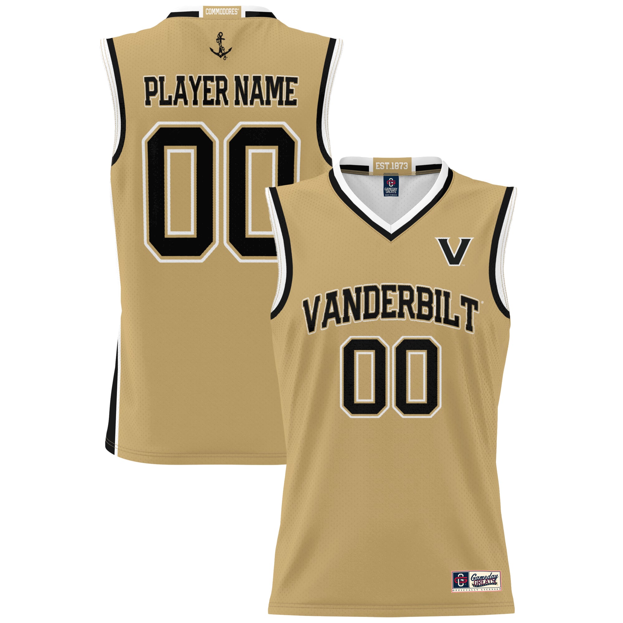 Vanderbilt Commodores Youth Men's Basketball Jersey Gold - front and back view