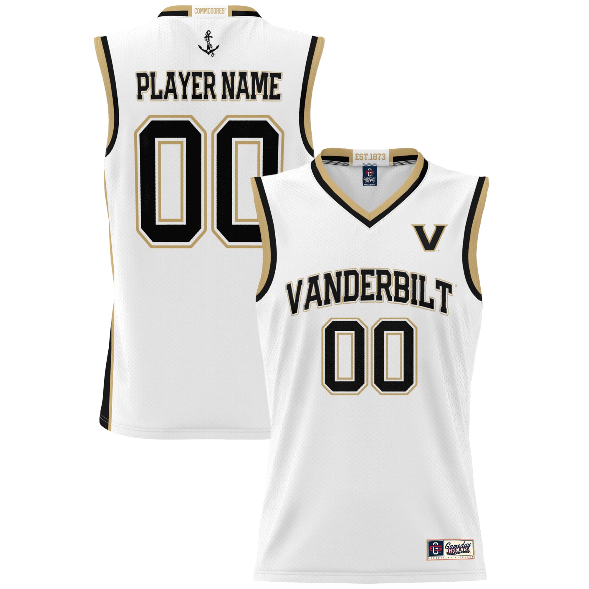 Vanderbilt Commodores Youth Men's Basketball Jersey White - front and back view